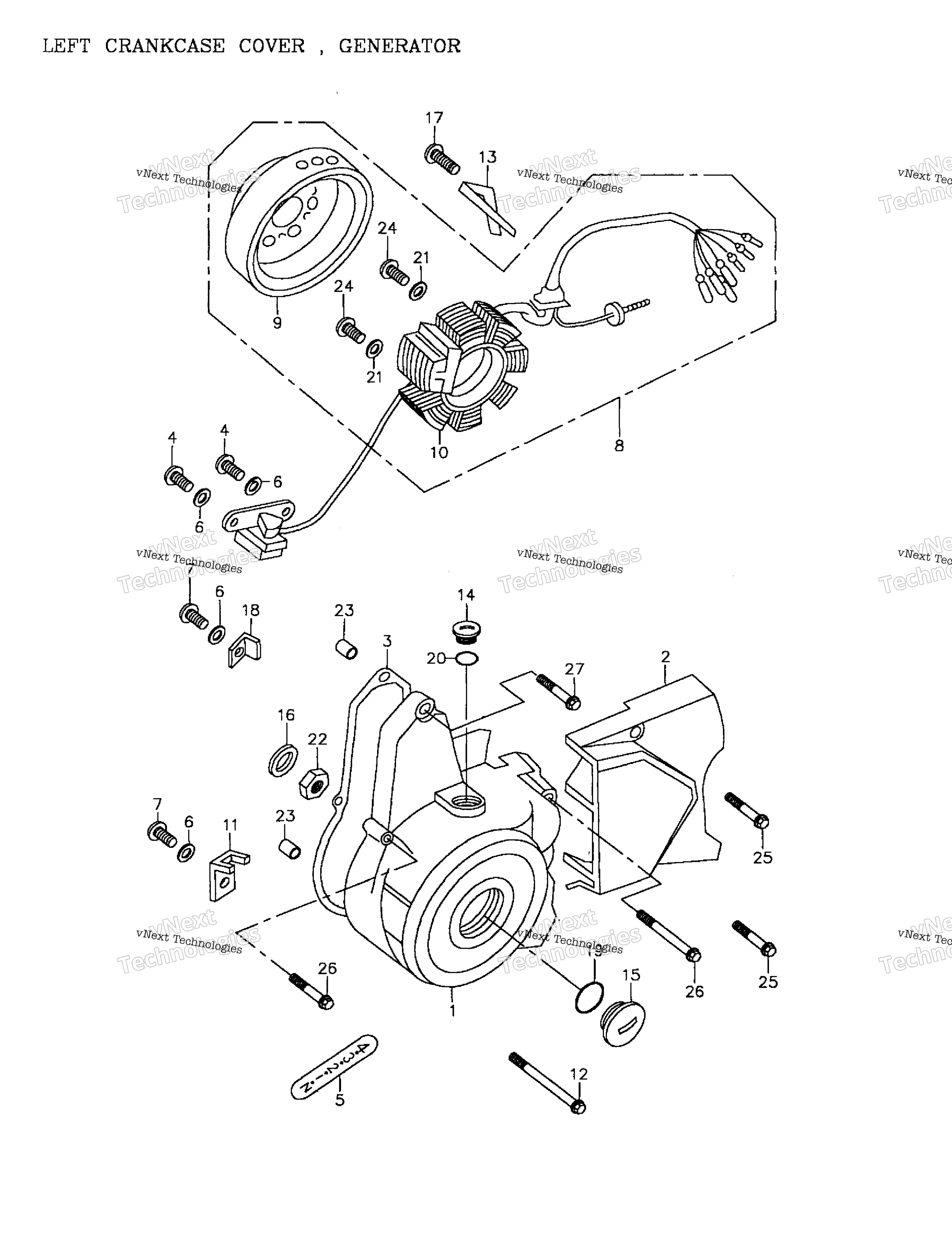 Left Crankcase Cover, Generator 172 07