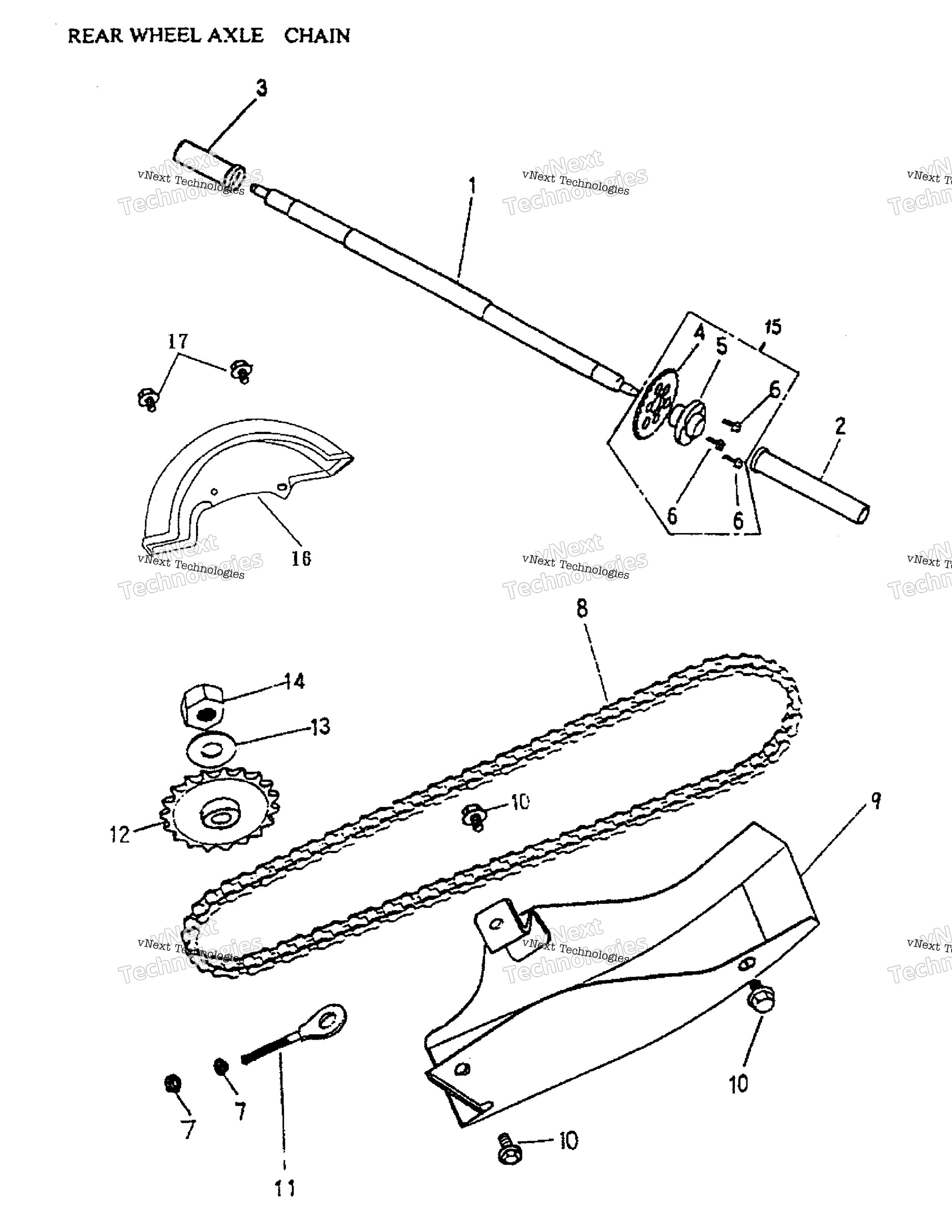 Заднее колесо Axle, Chain 170A-22