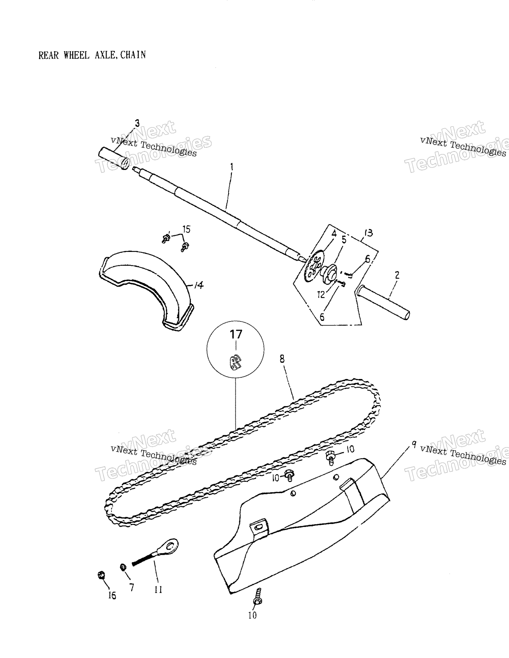 Заднее колесо Axle, Chain 172A-26