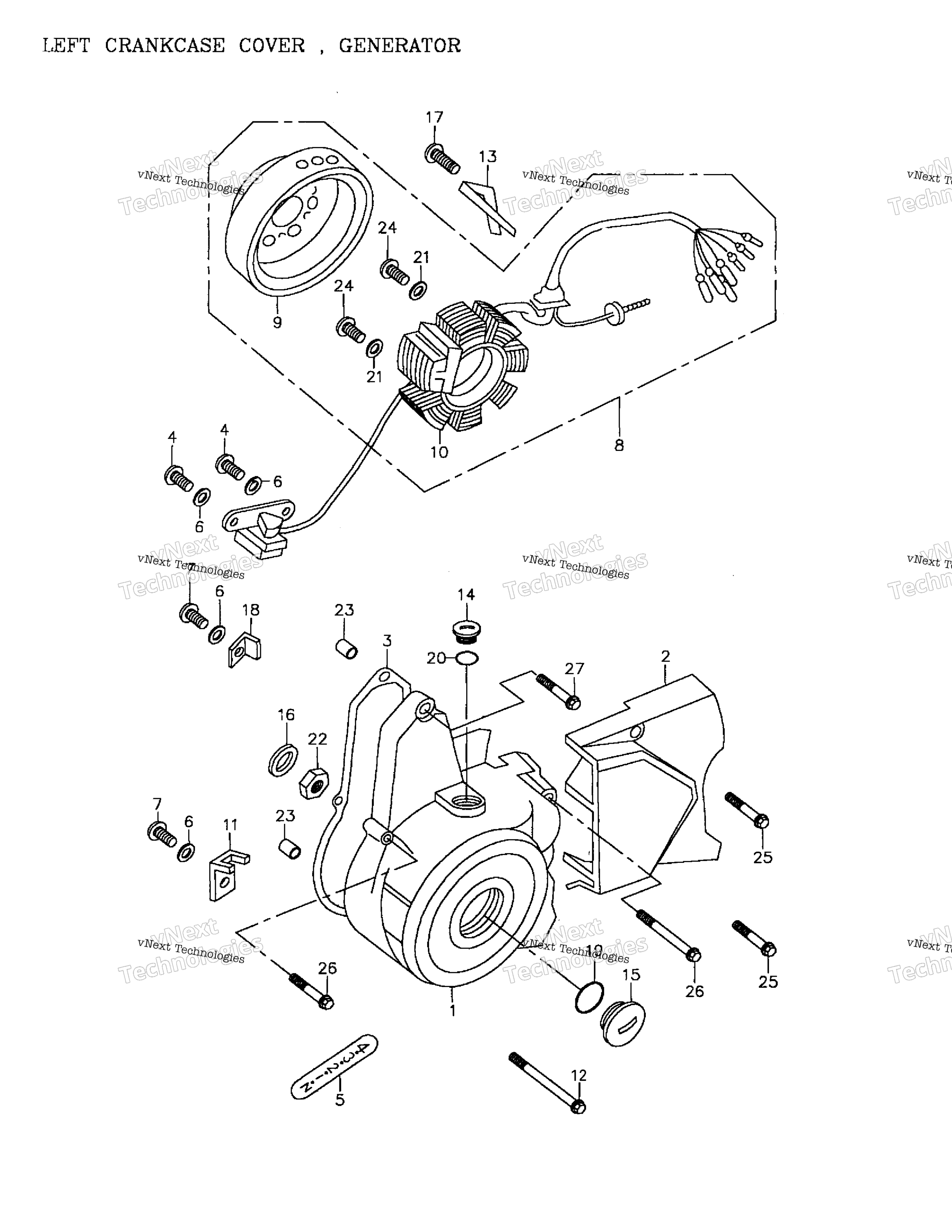 Left Crankcase крышка Generator