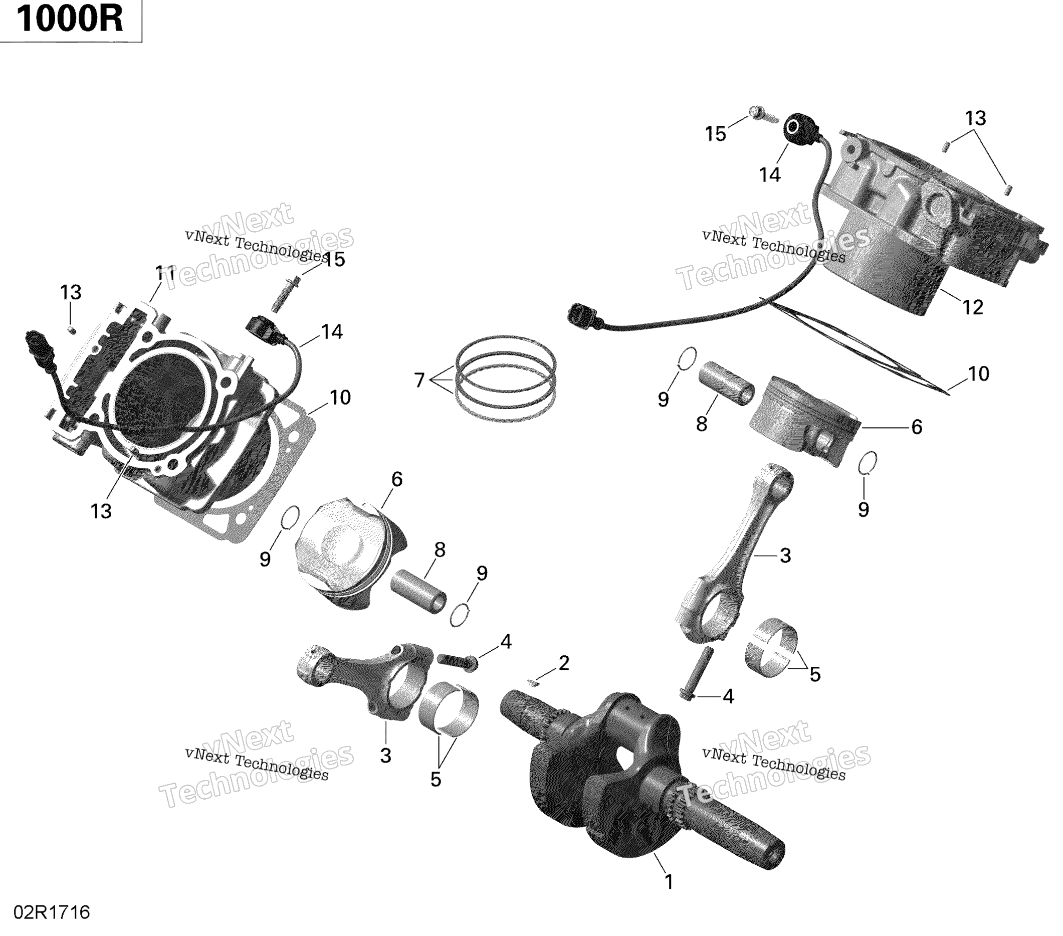 Crankshaft, поршень и цилиндр 1000R