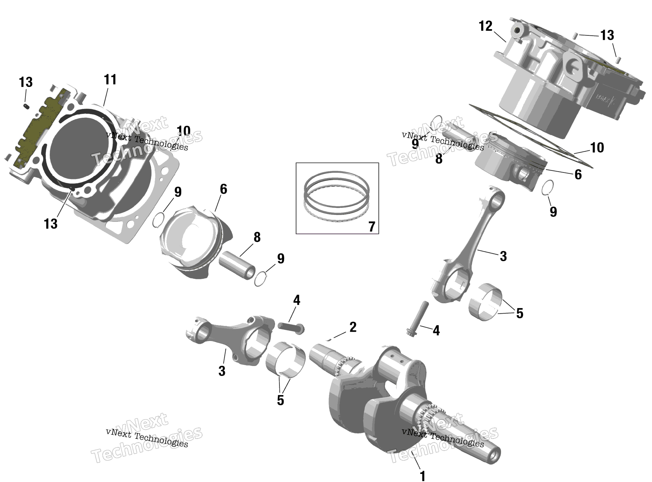 Rotax Crankshaft, Pistons и цилиндр