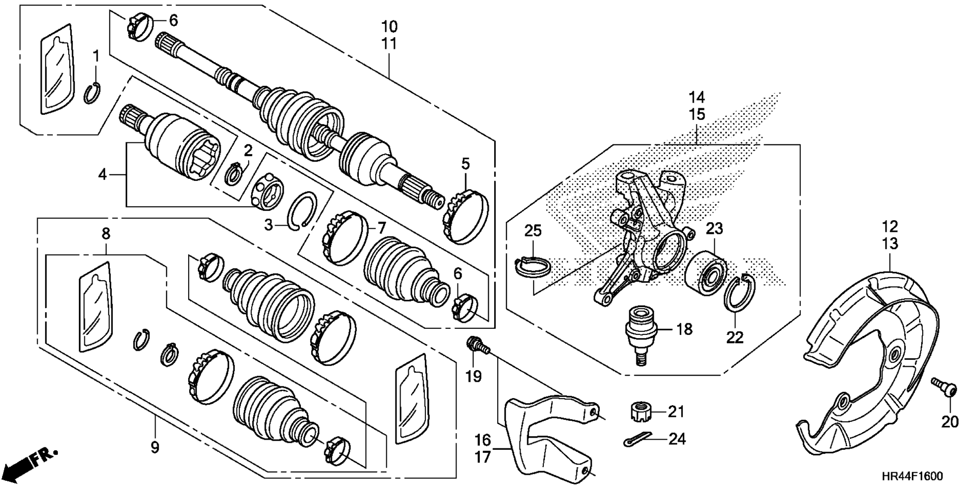 Передняя часть KNUCKLE / FRONT DRIVE SHAFT