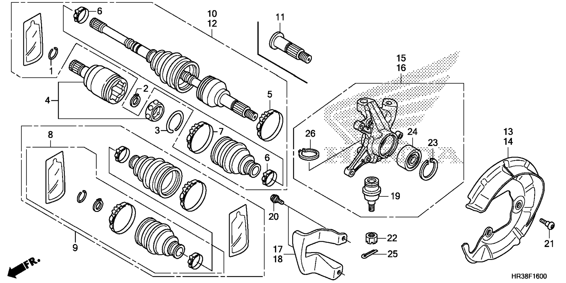 Передняя часть KNUCKLE / FRONT DRIVE SHAFT