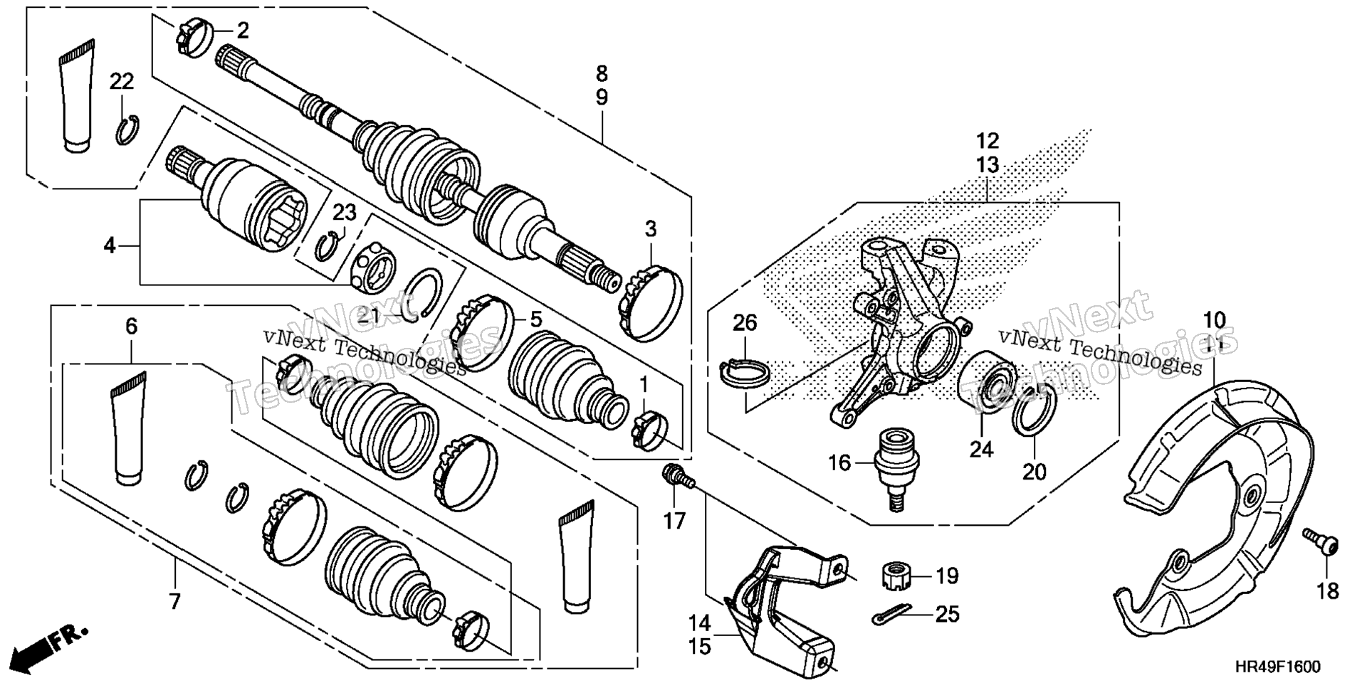 Передняя часть KNUCKLE / FRONT DRIVE SHAFT