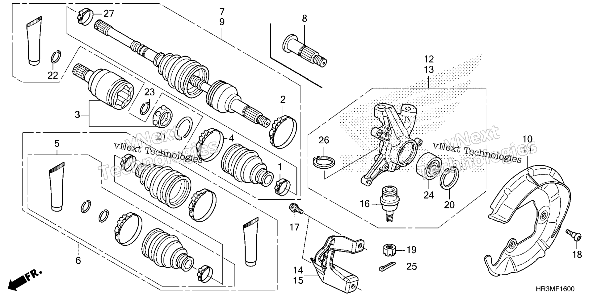 Передняя часть KNUCKLE / FRONT DRIVE SHAFT