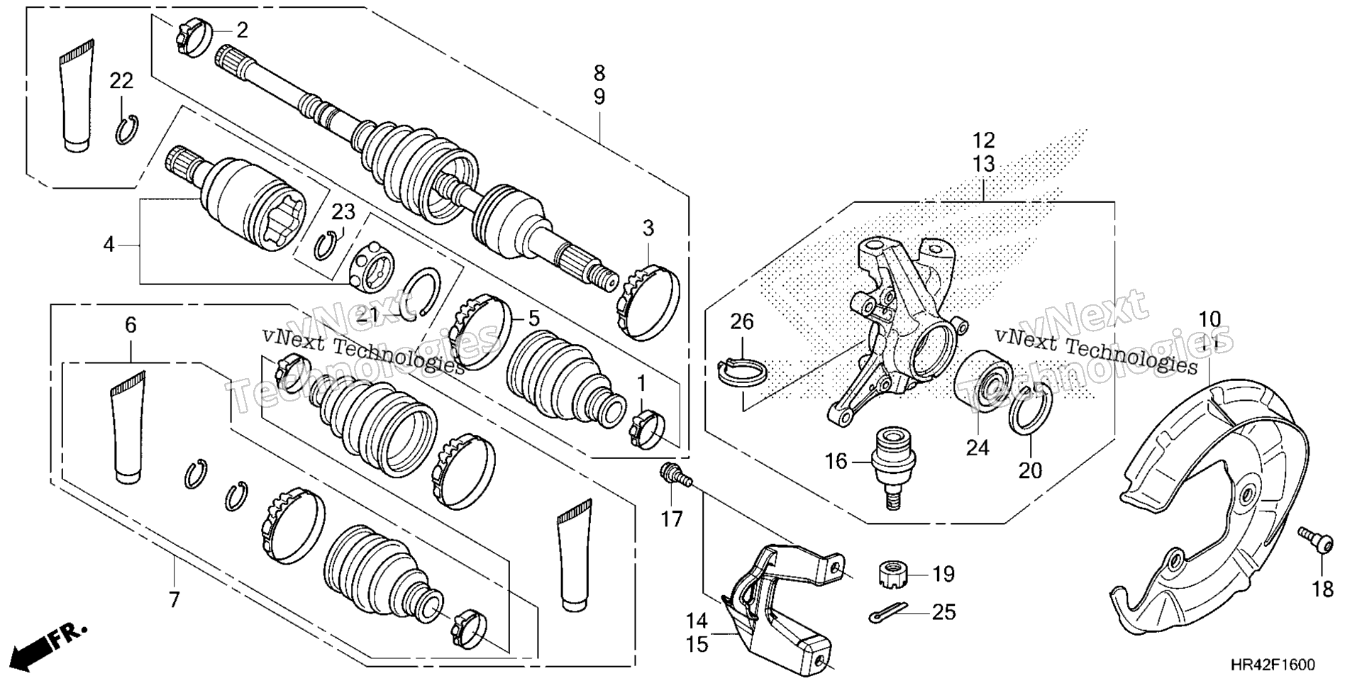 Передняя часть KNUCKLE / FRONT DRIVE SHAFT
