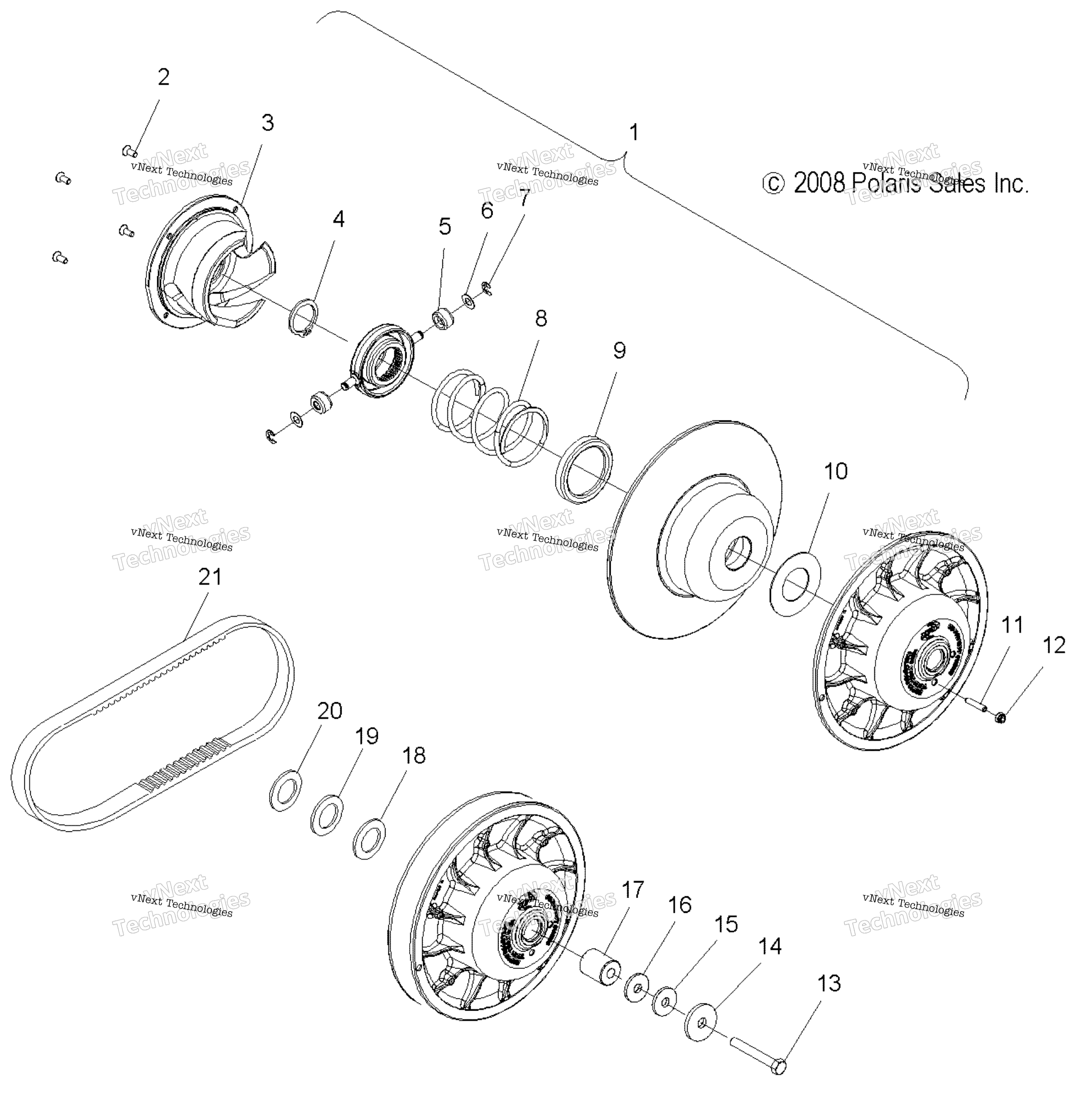Трансмиссия, вторичное сцепление & Drive Belt