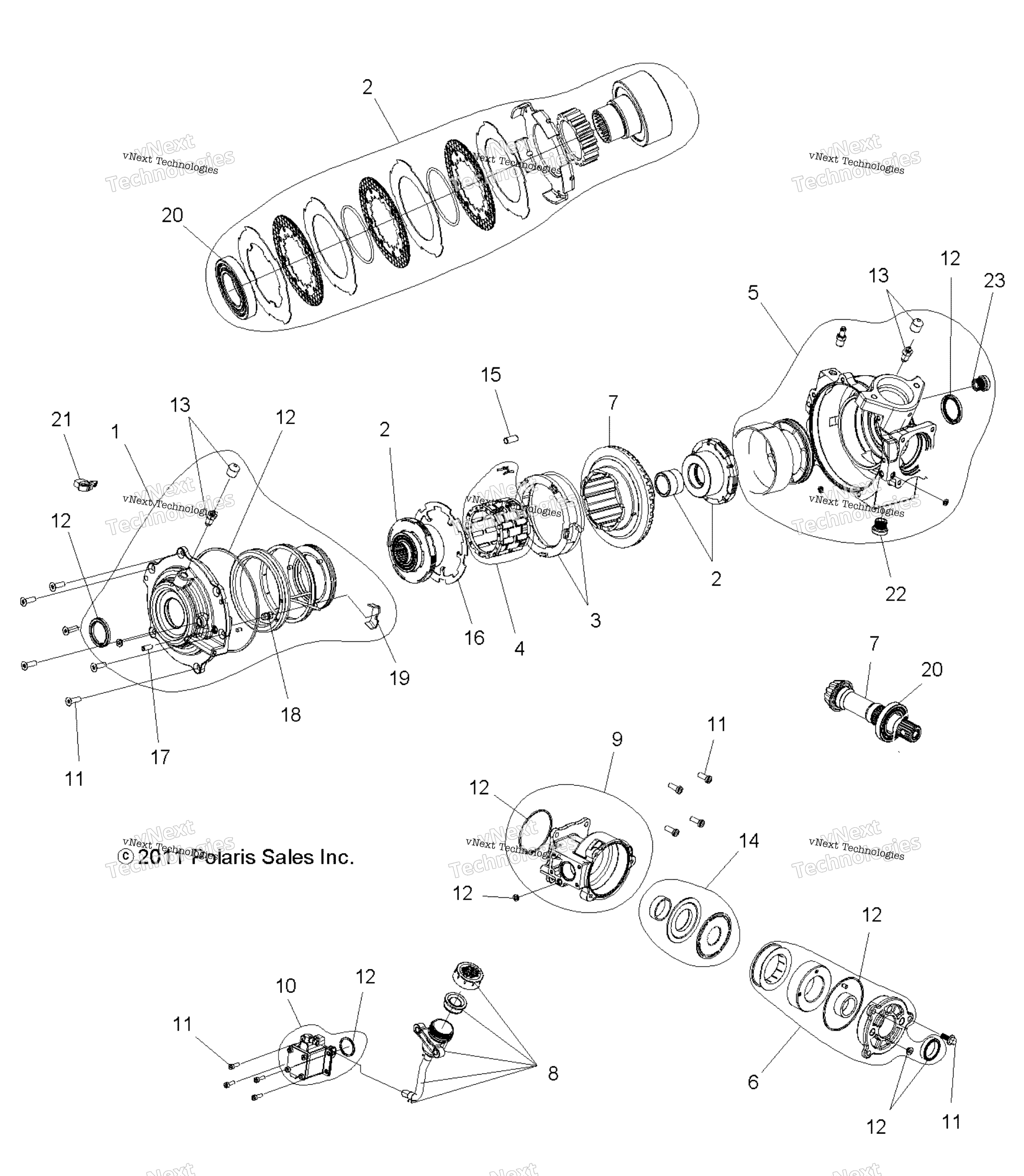 Трансмиссия, внутренности переднего редуктора A14zn8eab/I/C/M/P/S