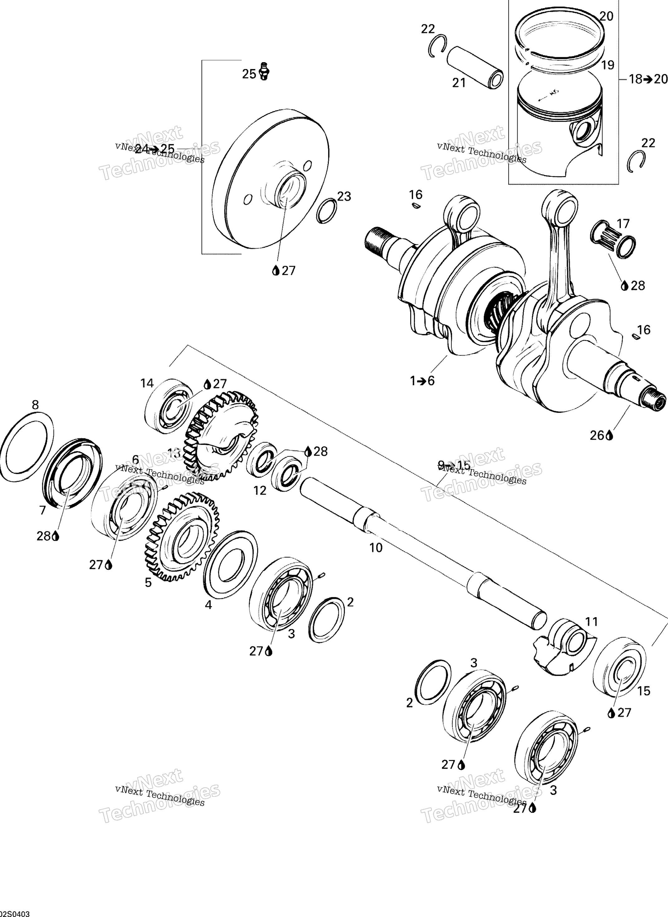 Crankshaft, Pistons и Balance Shaft