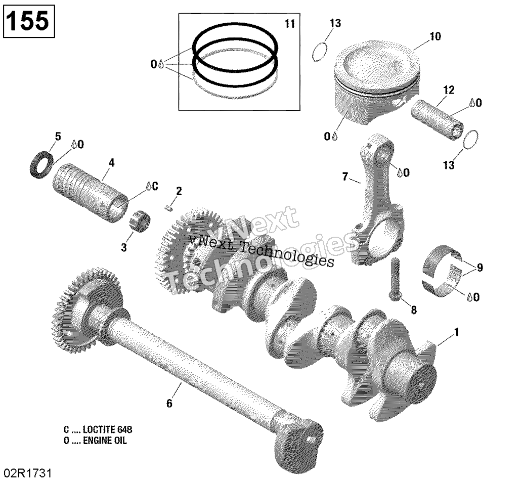 Crankshaft, Pistons и Balance Shaft 130 155 Model Without подвеска