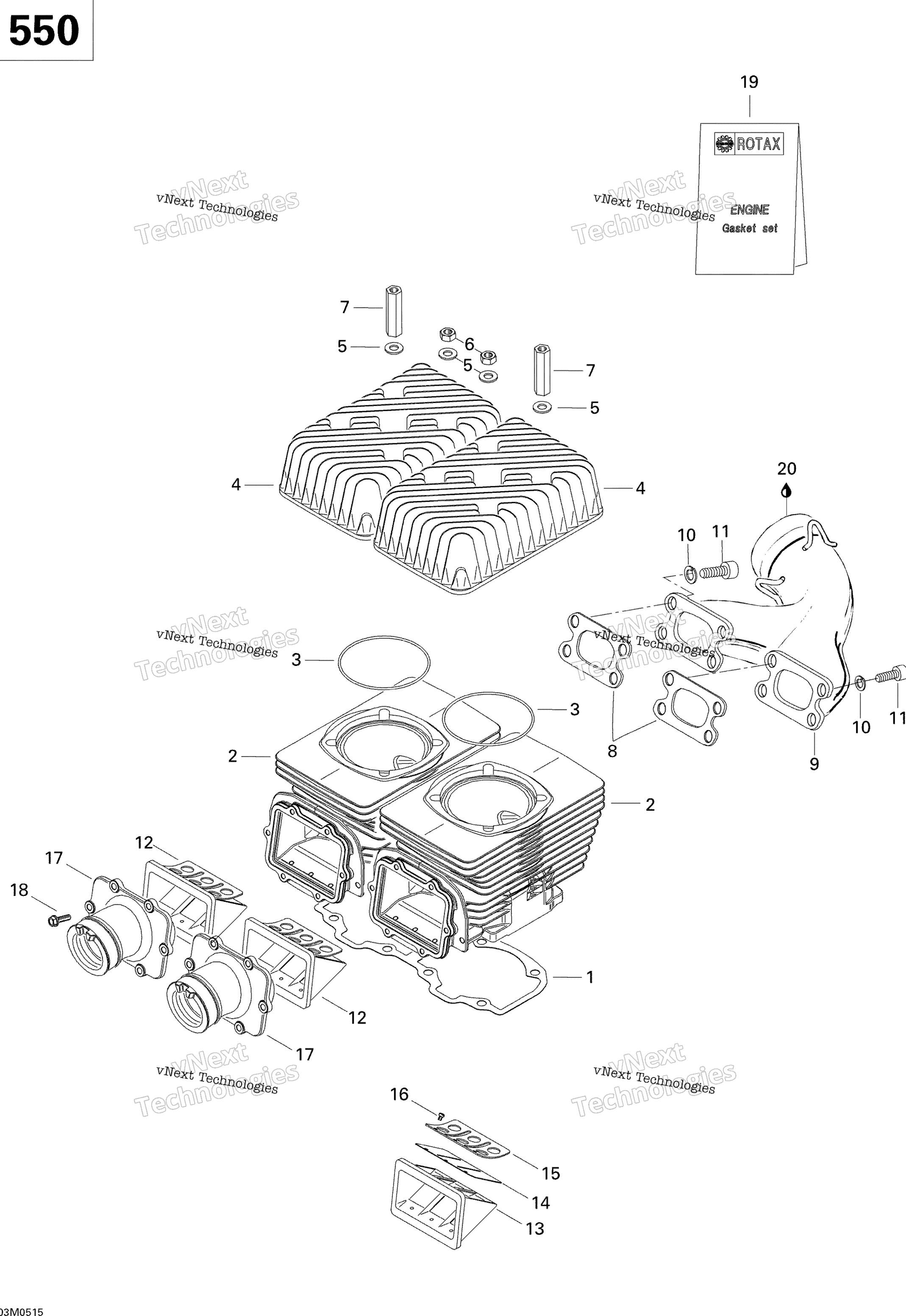Cylinder, выхлоп коллектор и Reed клапан 550