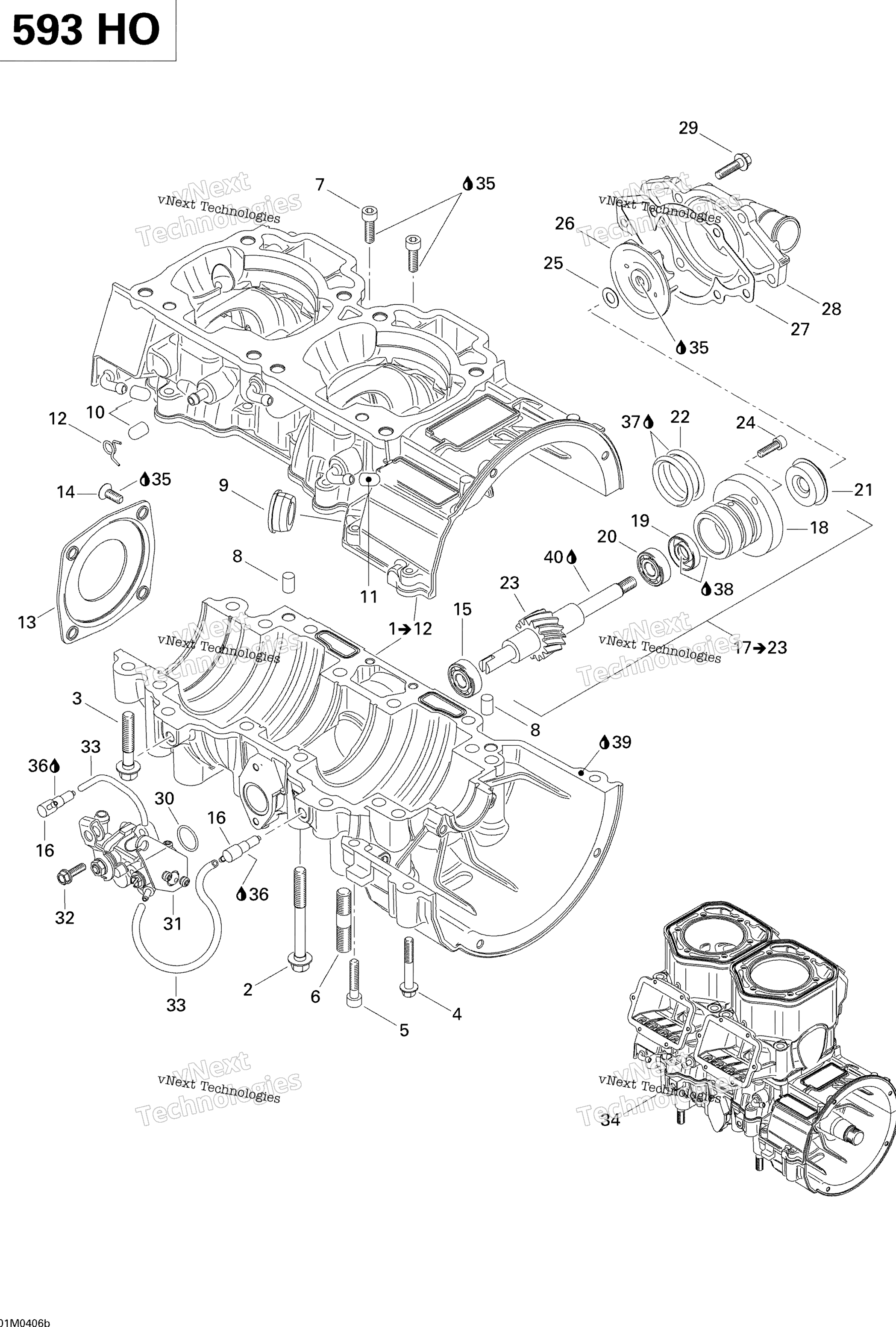 Crankcase, Water насос и масляный насос (593 Ho)