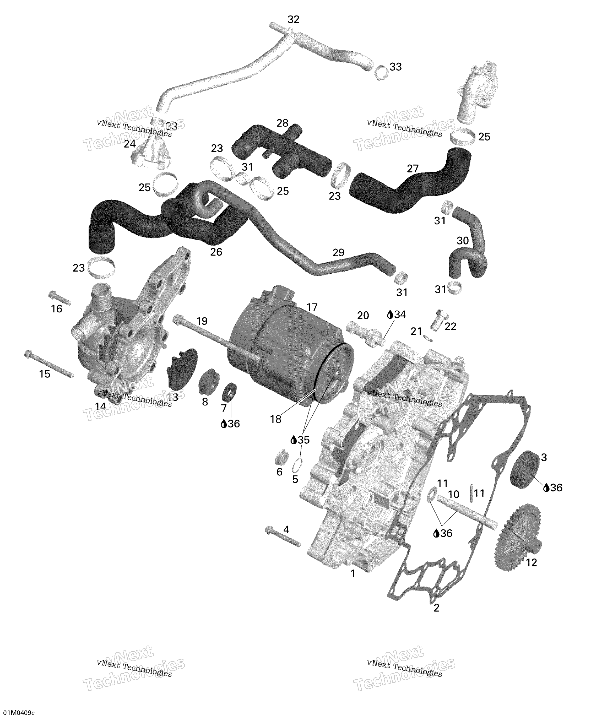 Система охлаждения Pump, Alternator, Ignition Cover