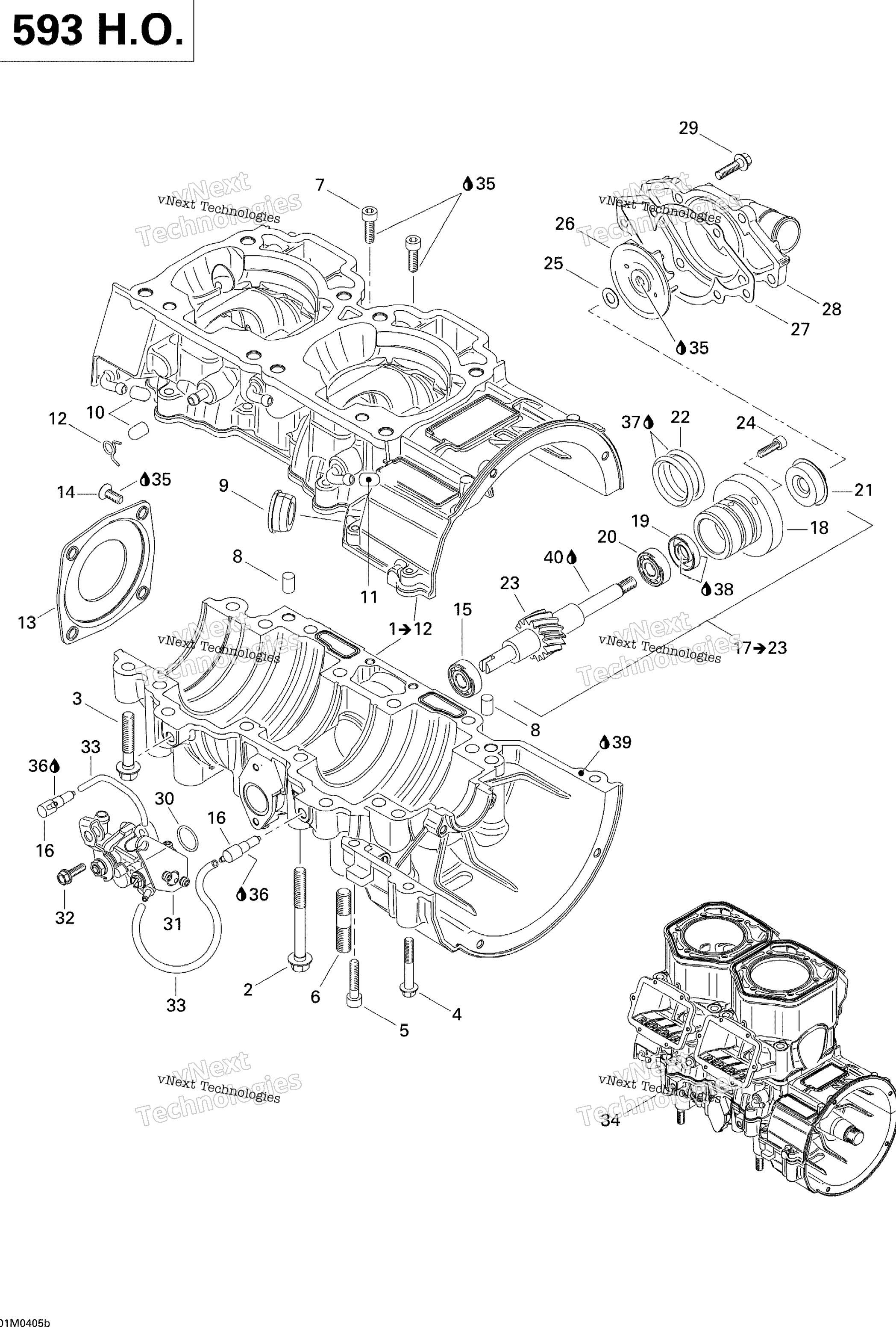 Crankcase, Water насос и масляный насос (593 Ho)