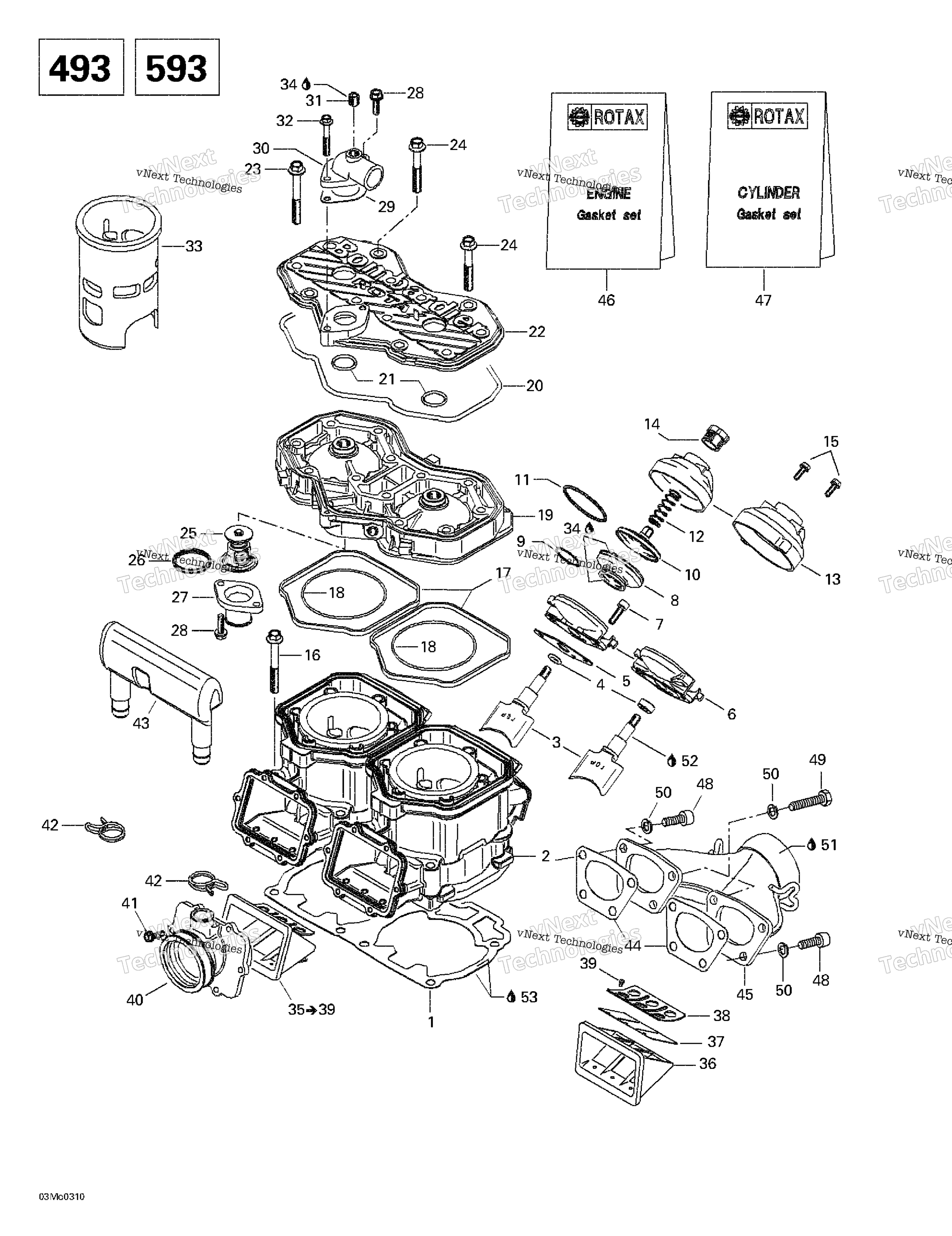 Cylinder, выхлоп Manifold, Reed клапан (493