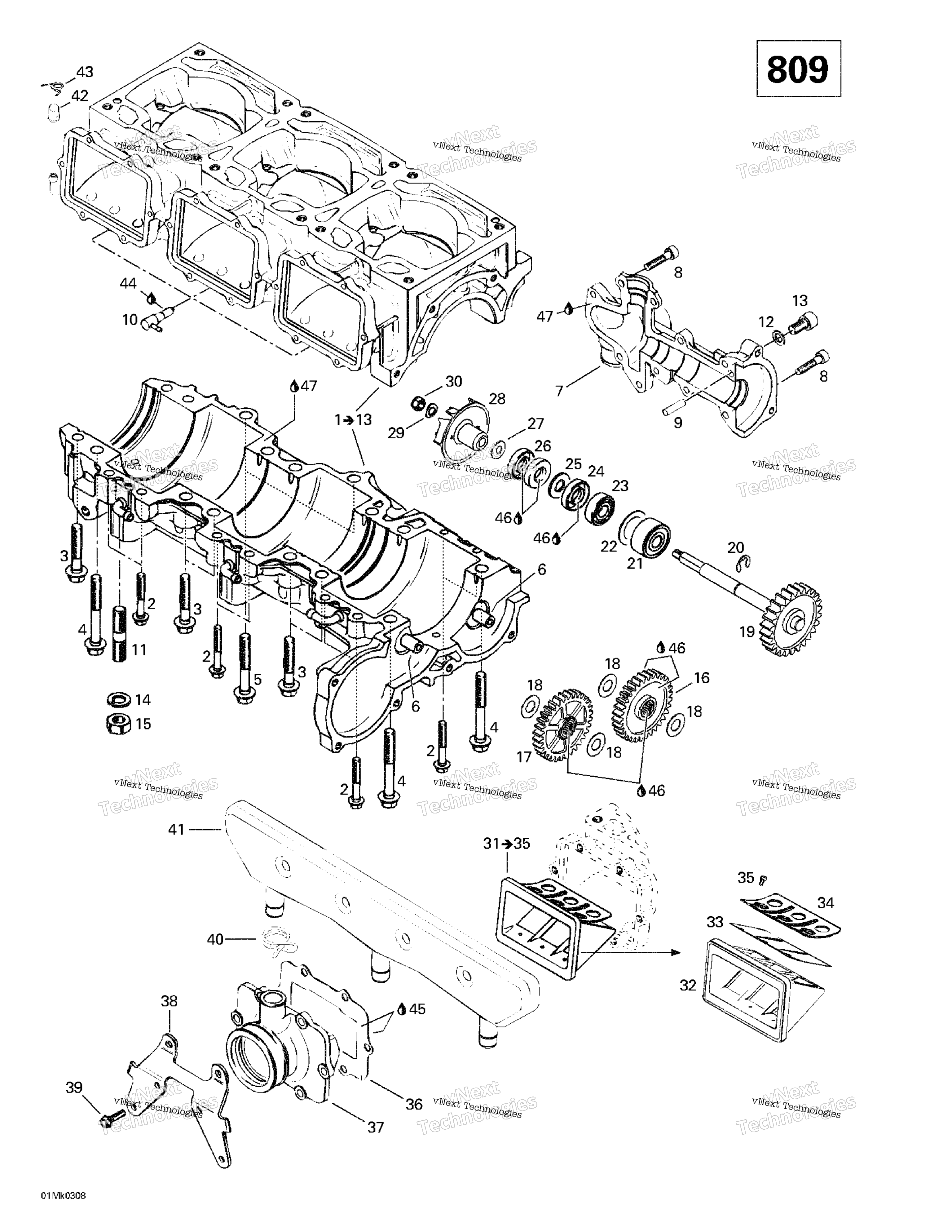 Crankcase, Reed Valve, Water насос