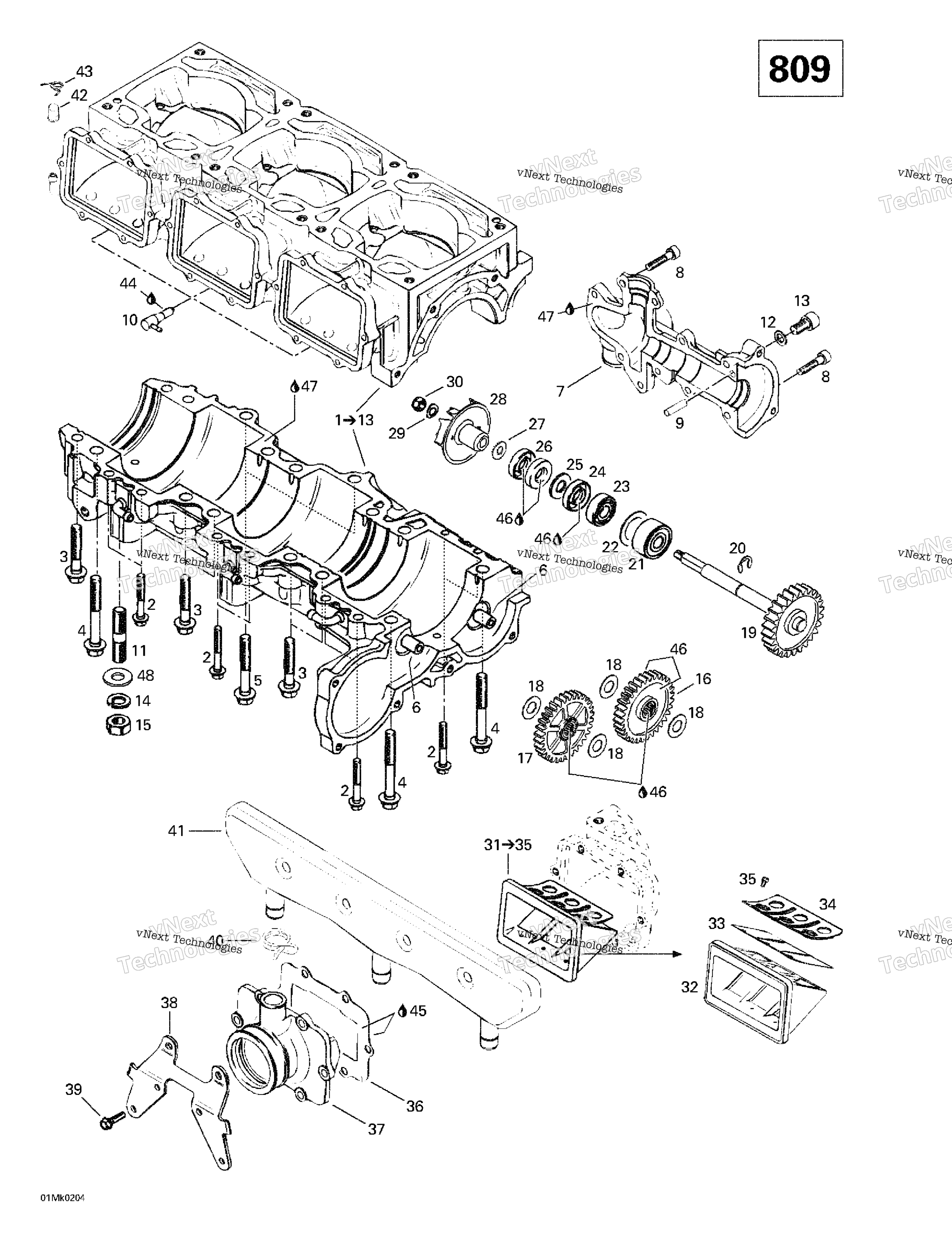Crankcase, Reed Valve, Water насос