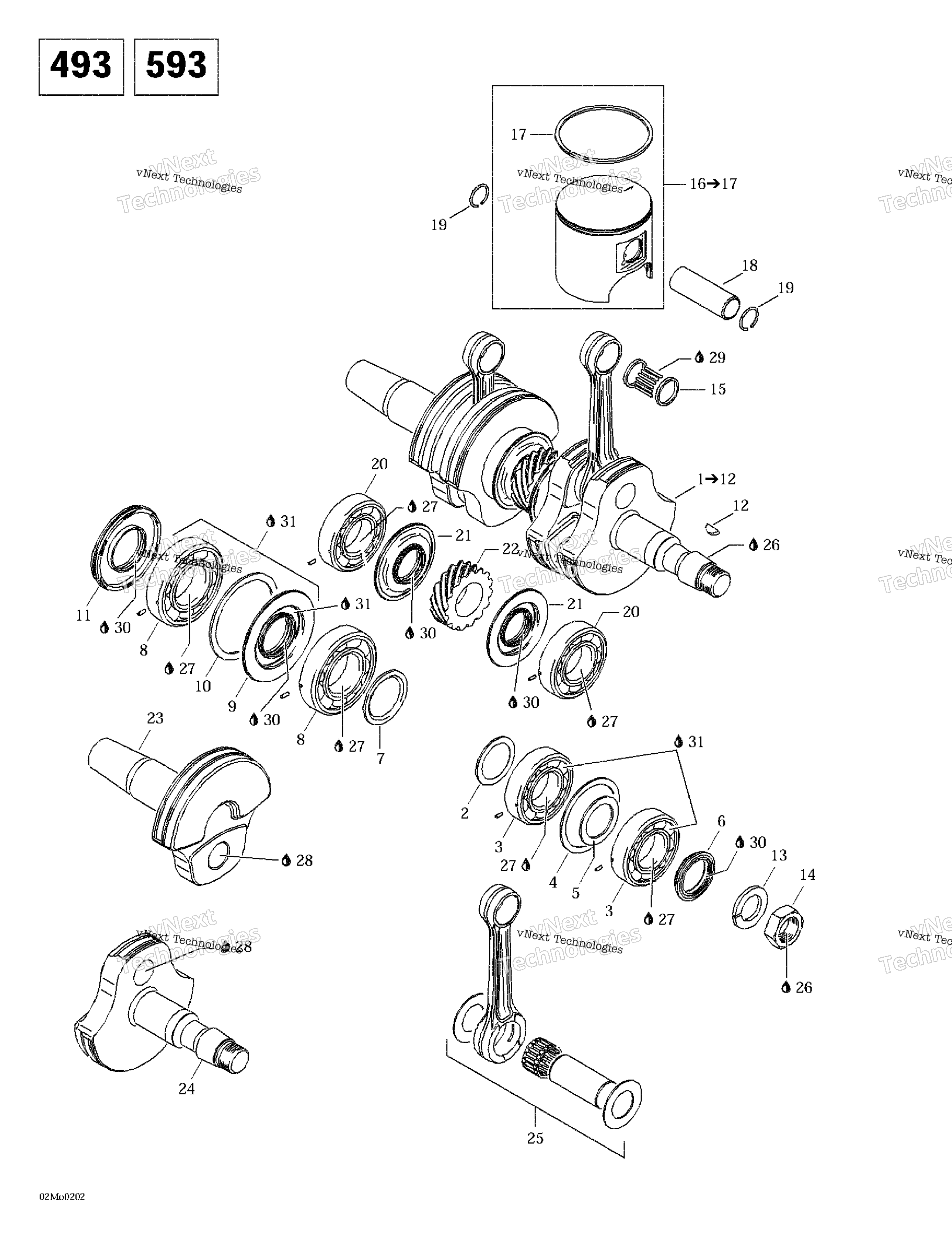 Коленчатый вал And Pistons (493, 593)