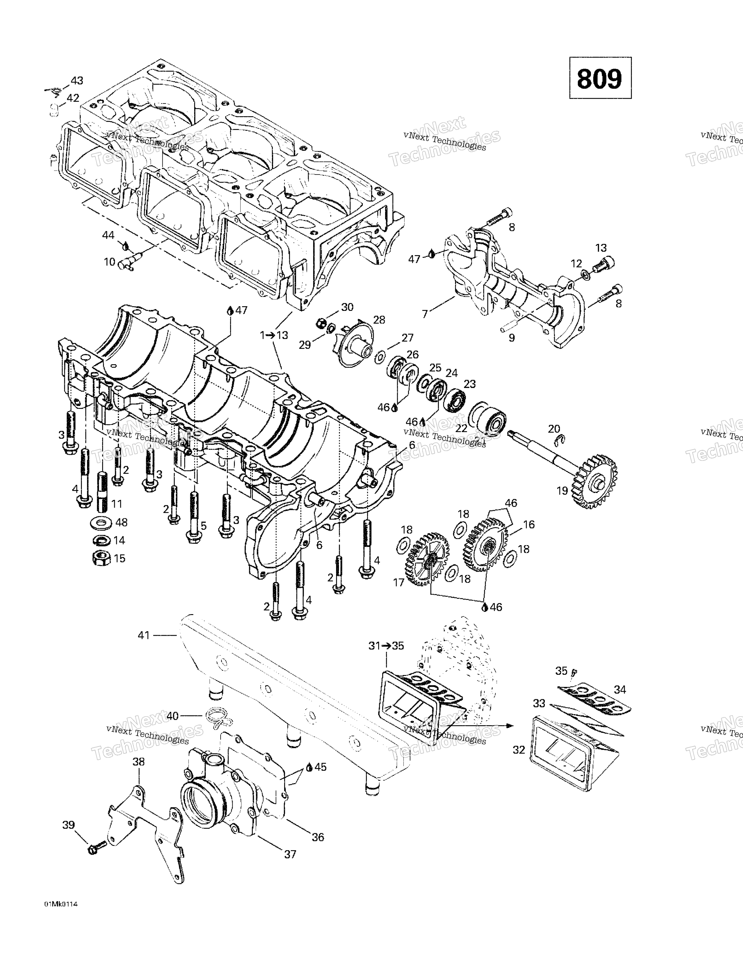 Crankcase, Reed Valve, Water насос