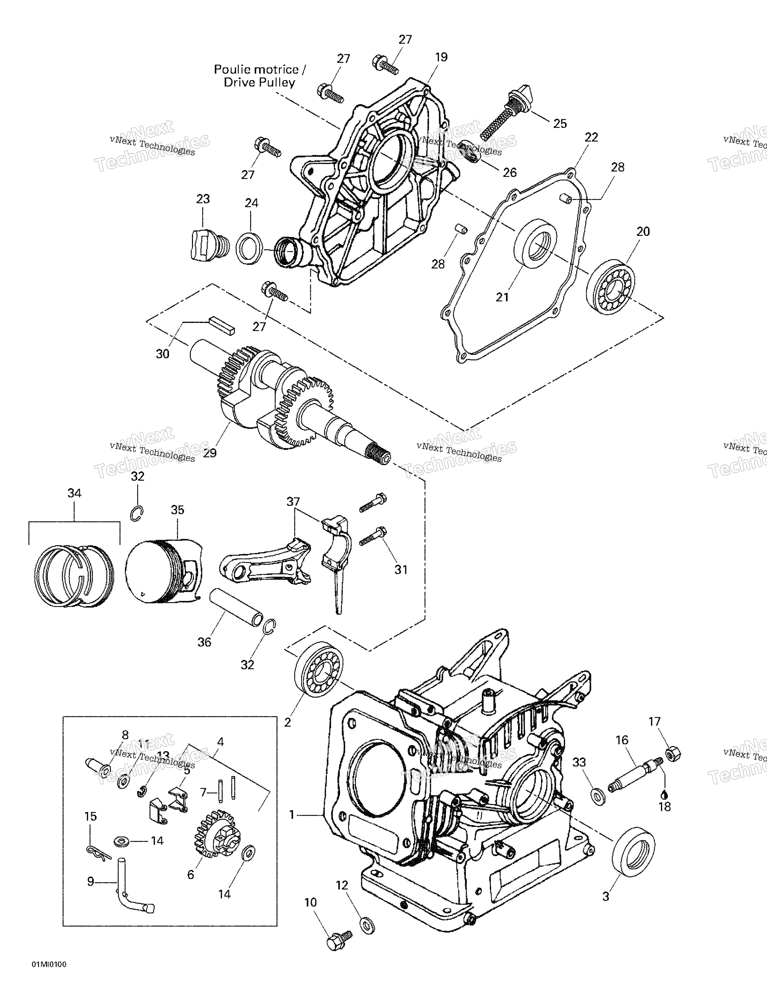 Crankcase, Barrel, Crankshaft, поршень