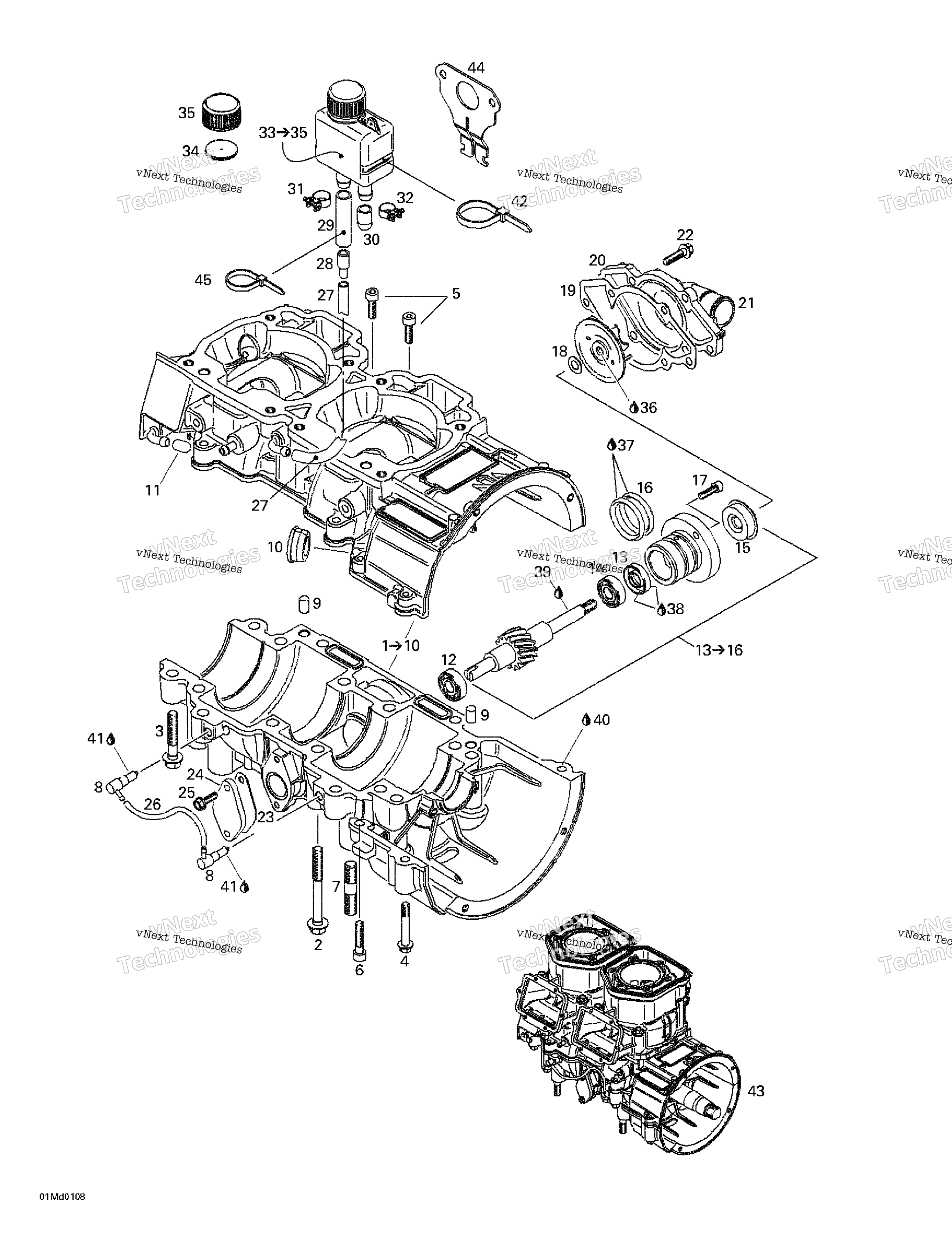 Crankcase, Water насос