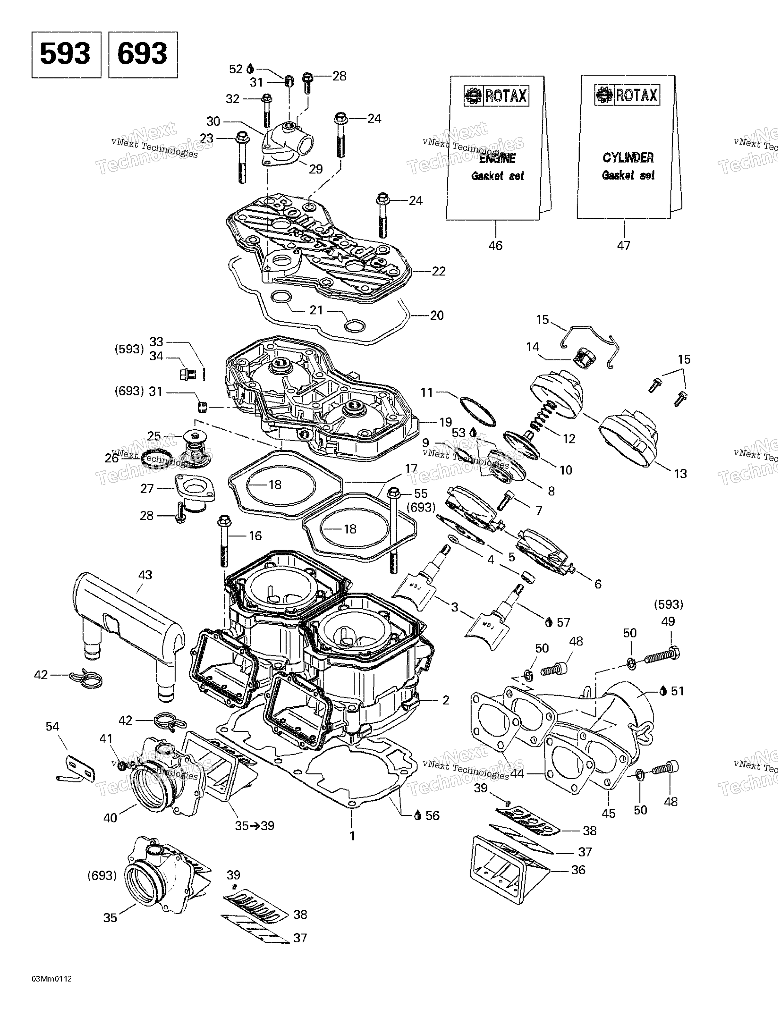 Cylinder, выхлоп Manifold, Reed клапан (593693)