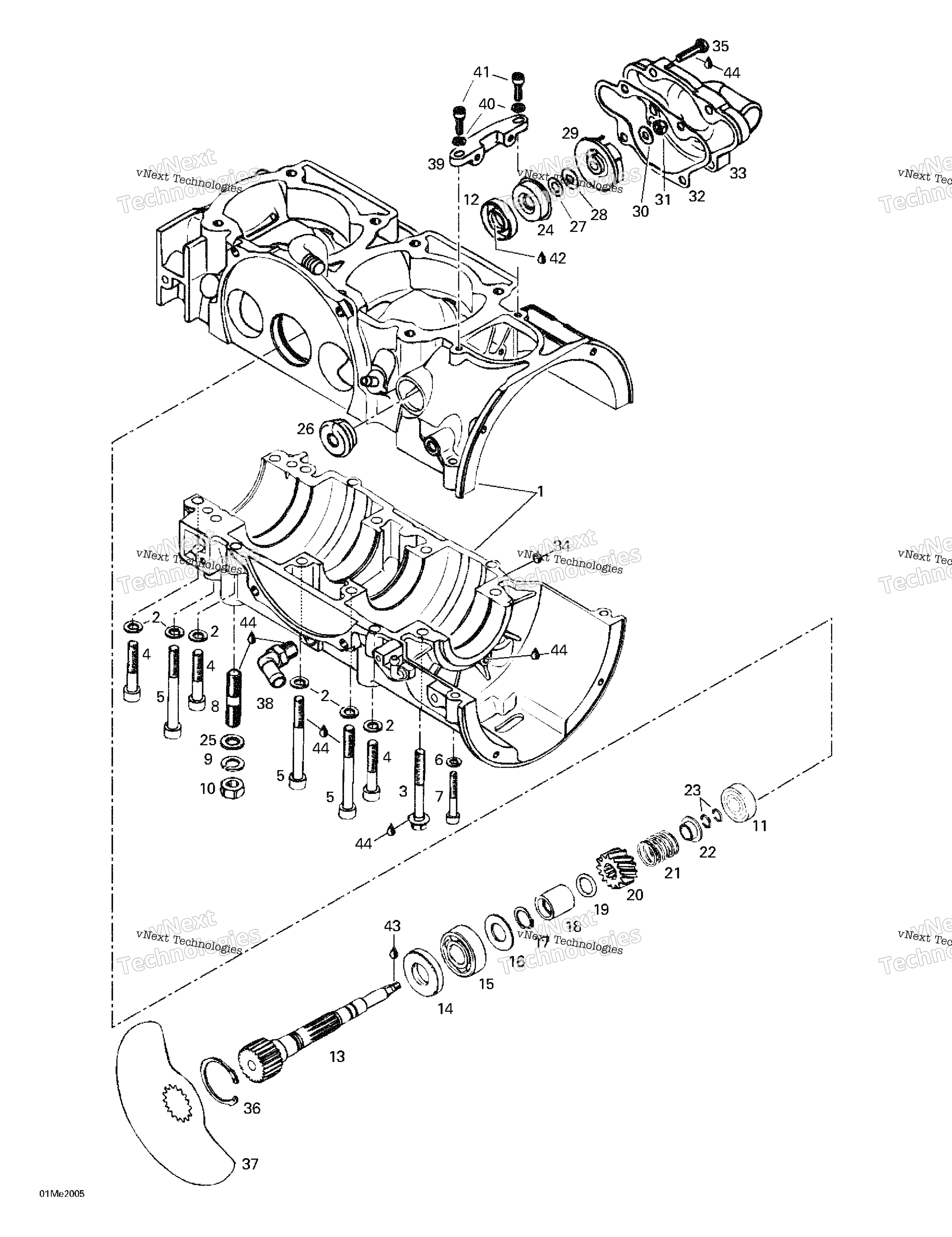 Crankcase, Rotary Valve, Water насос