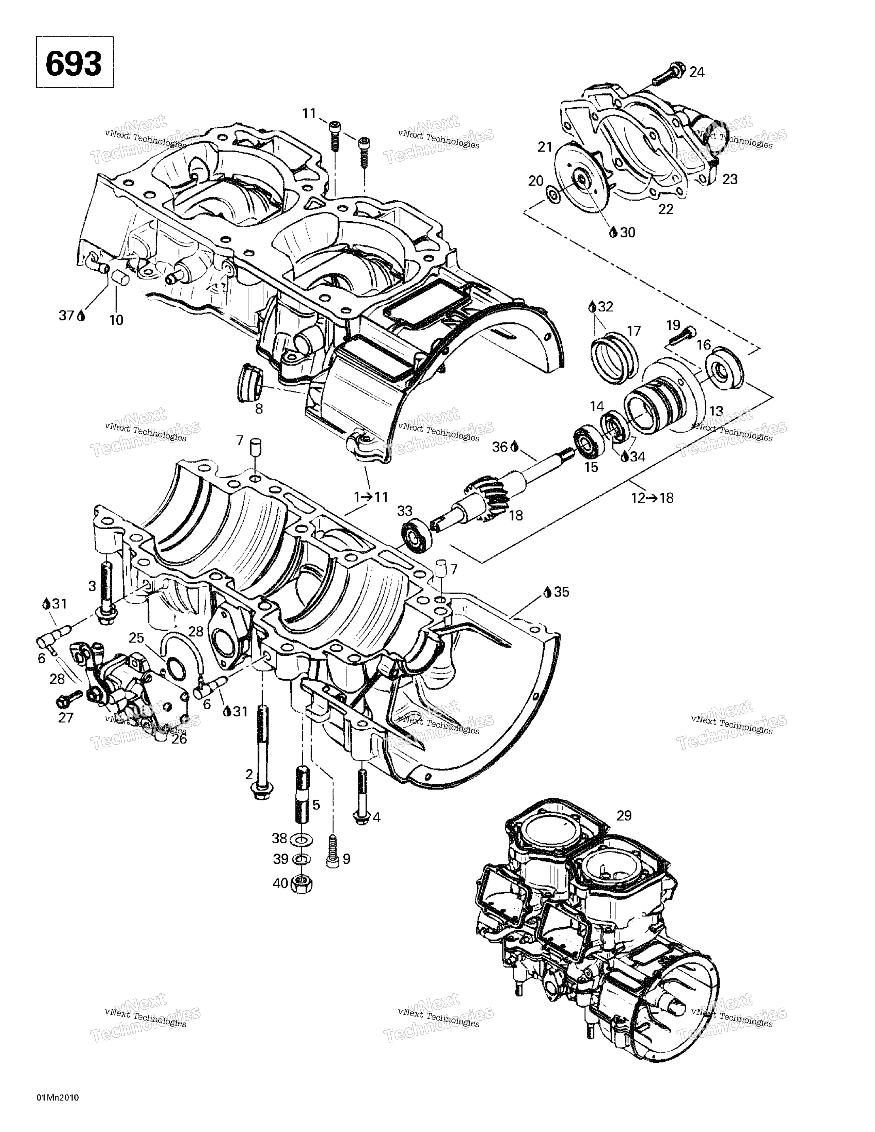Crankcase, Water насос и масляный насос 2