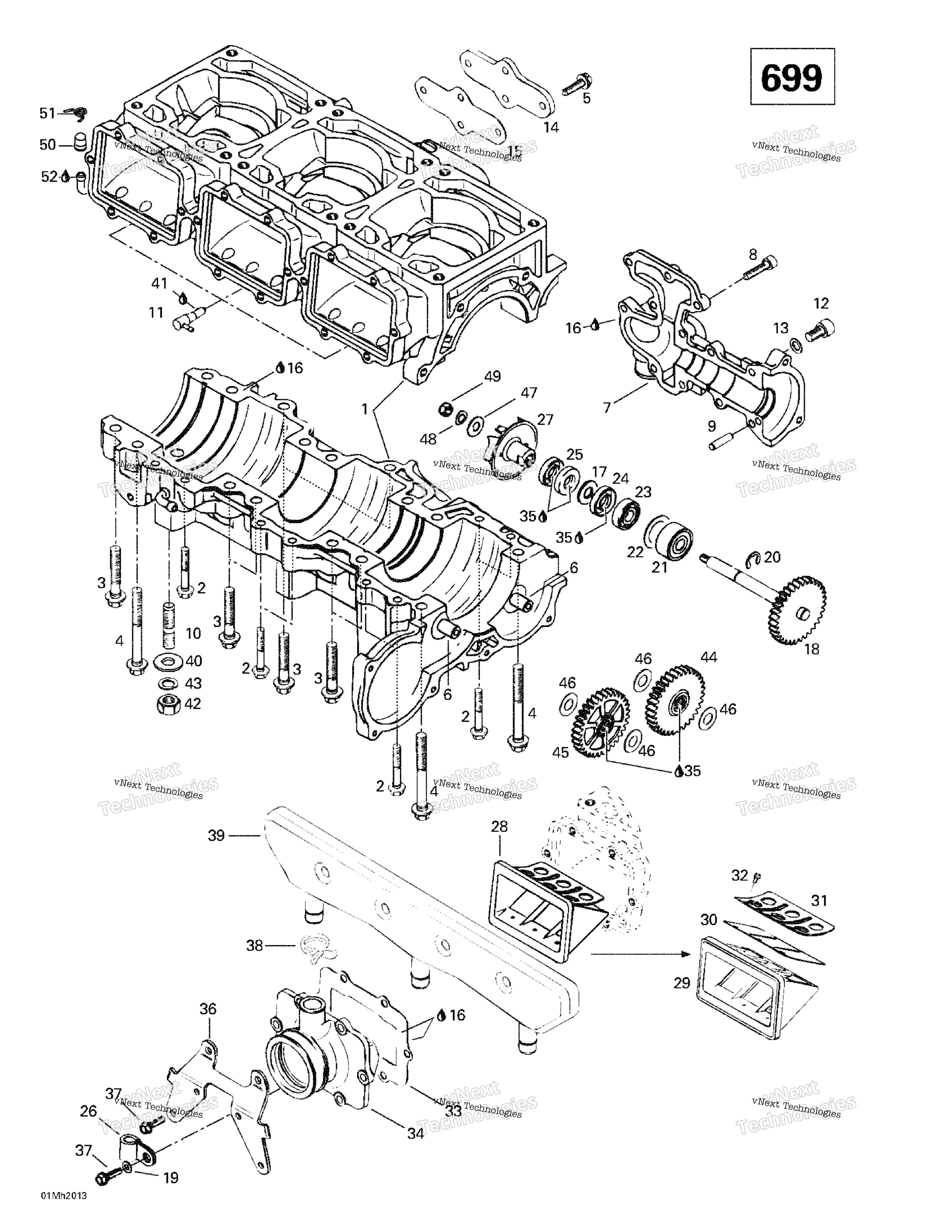 Crankcase, Reed Valve, Water насос