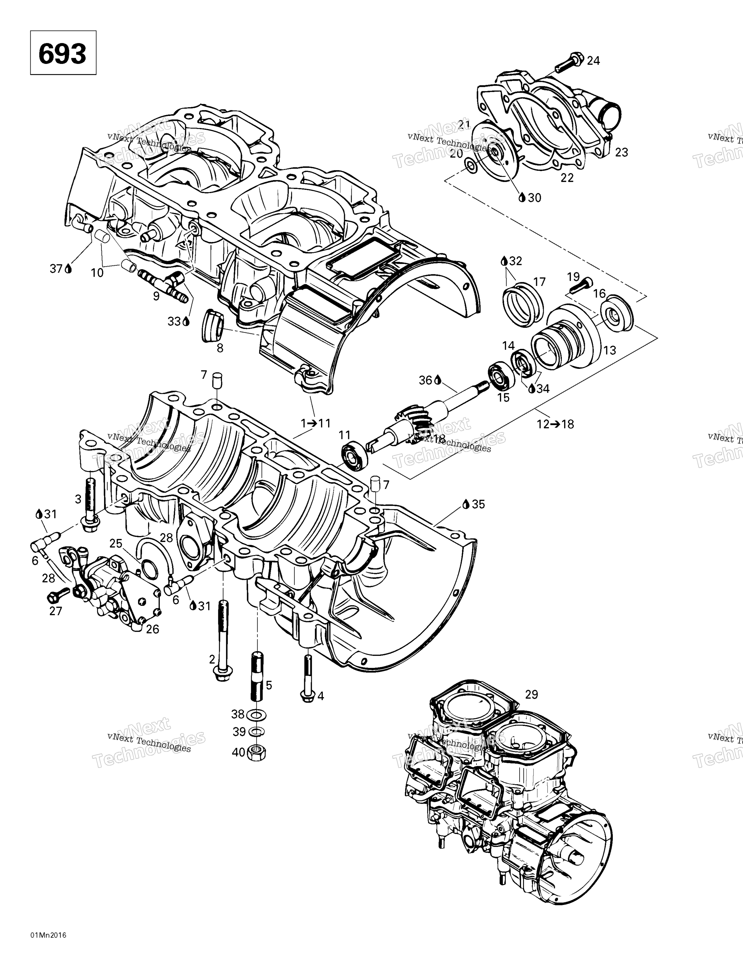 Crankcase, Water насос и масляный насос 2