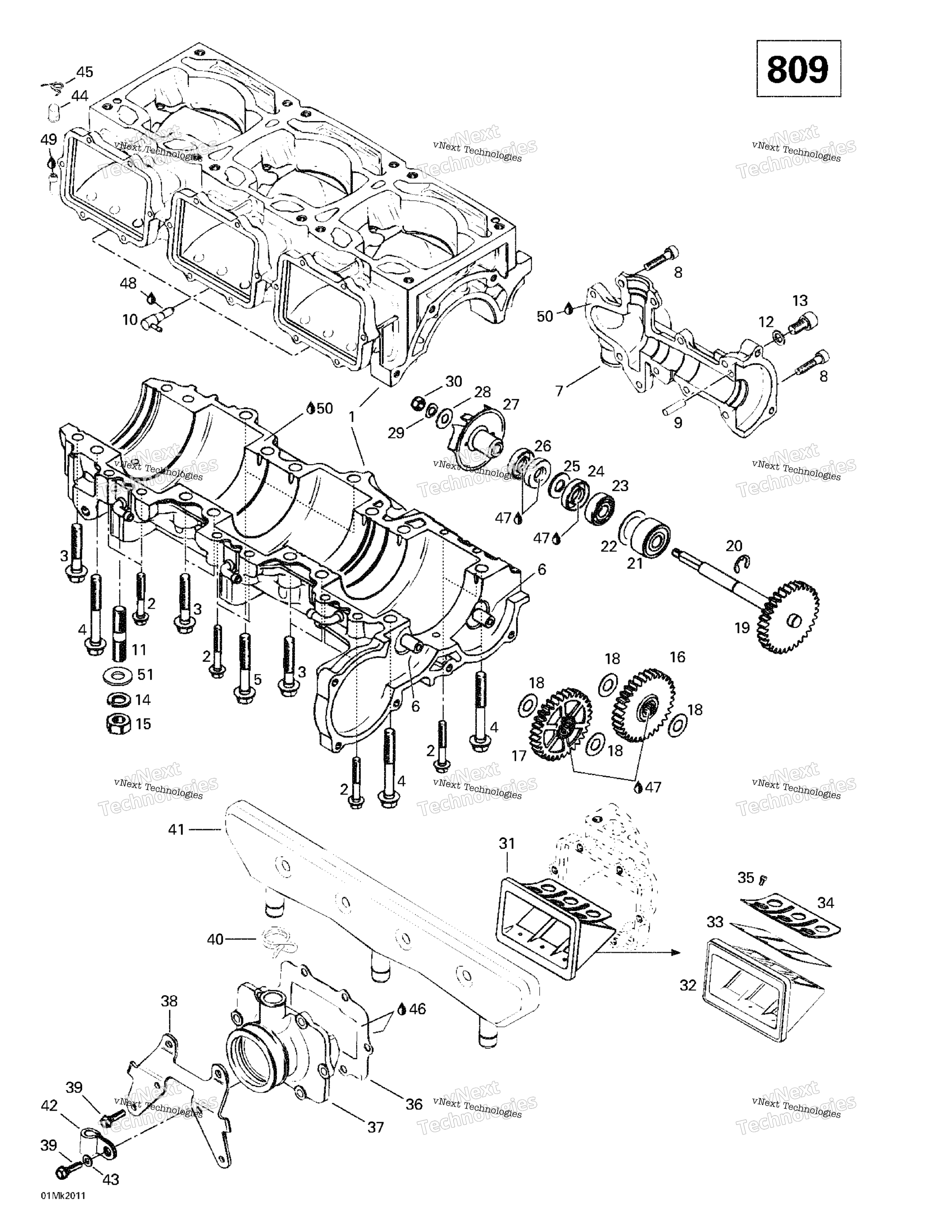Crankcase, Reed Valve, Water насос