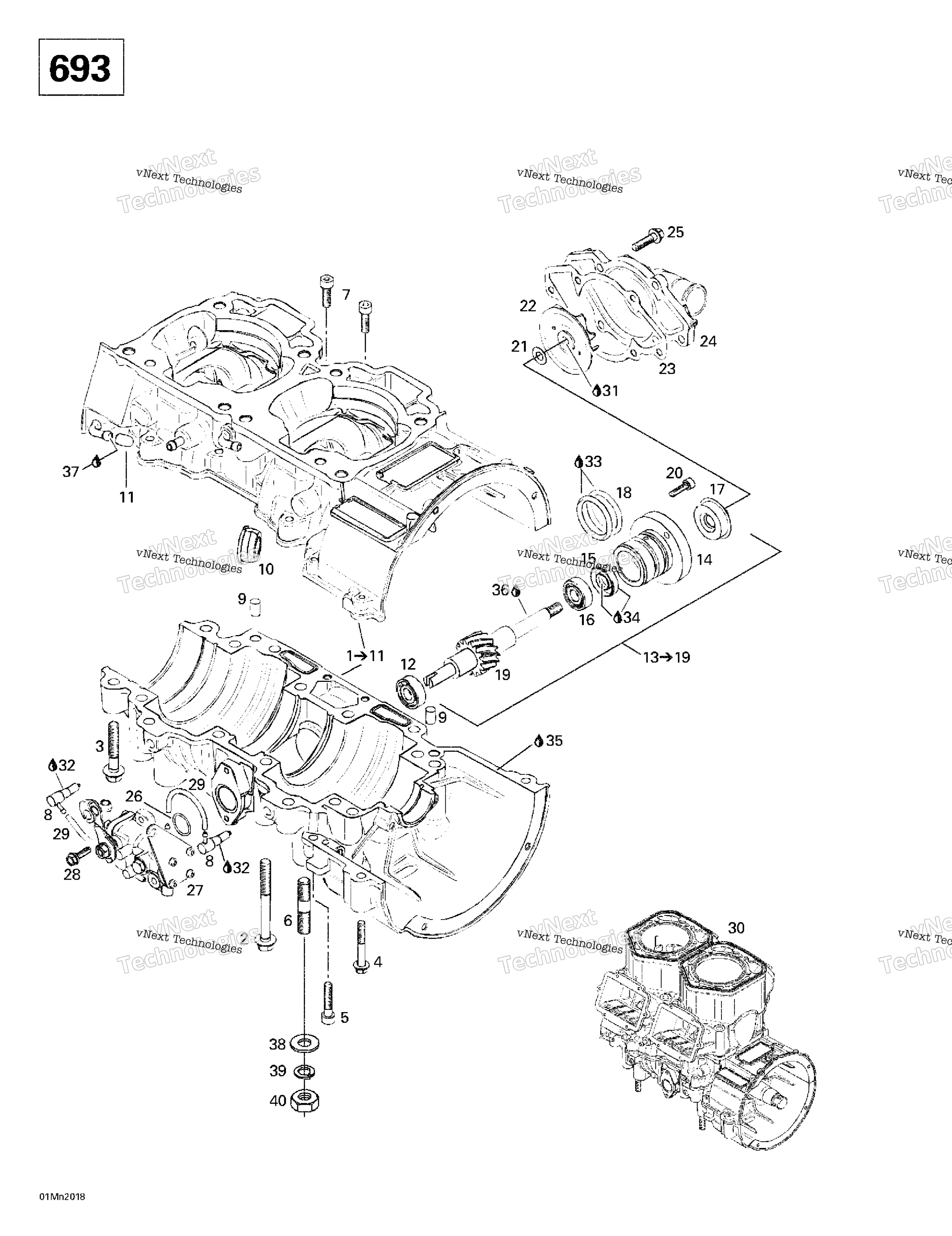 Crankcase, Water насос и масляный насос 2