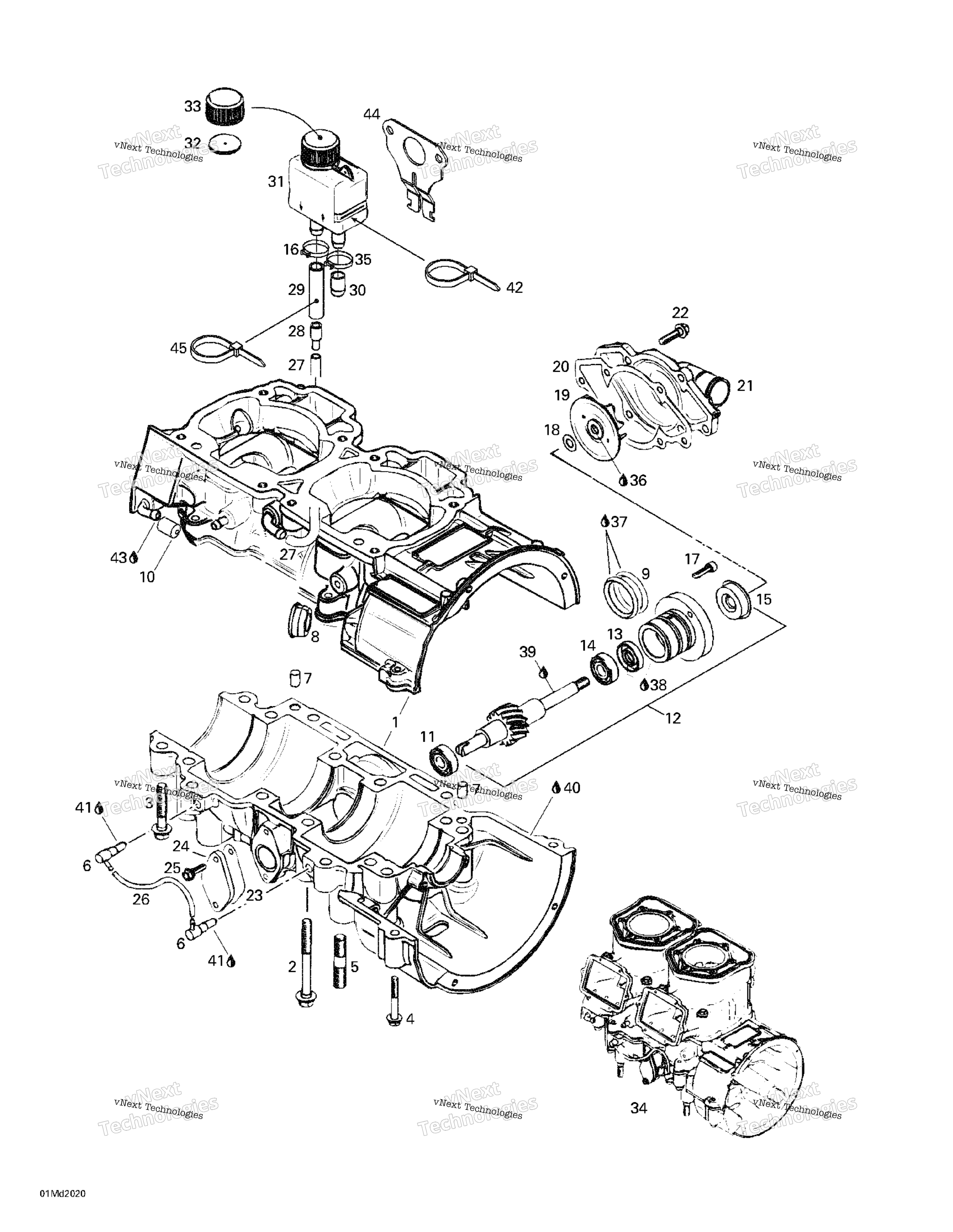 Crankcase, Water насос