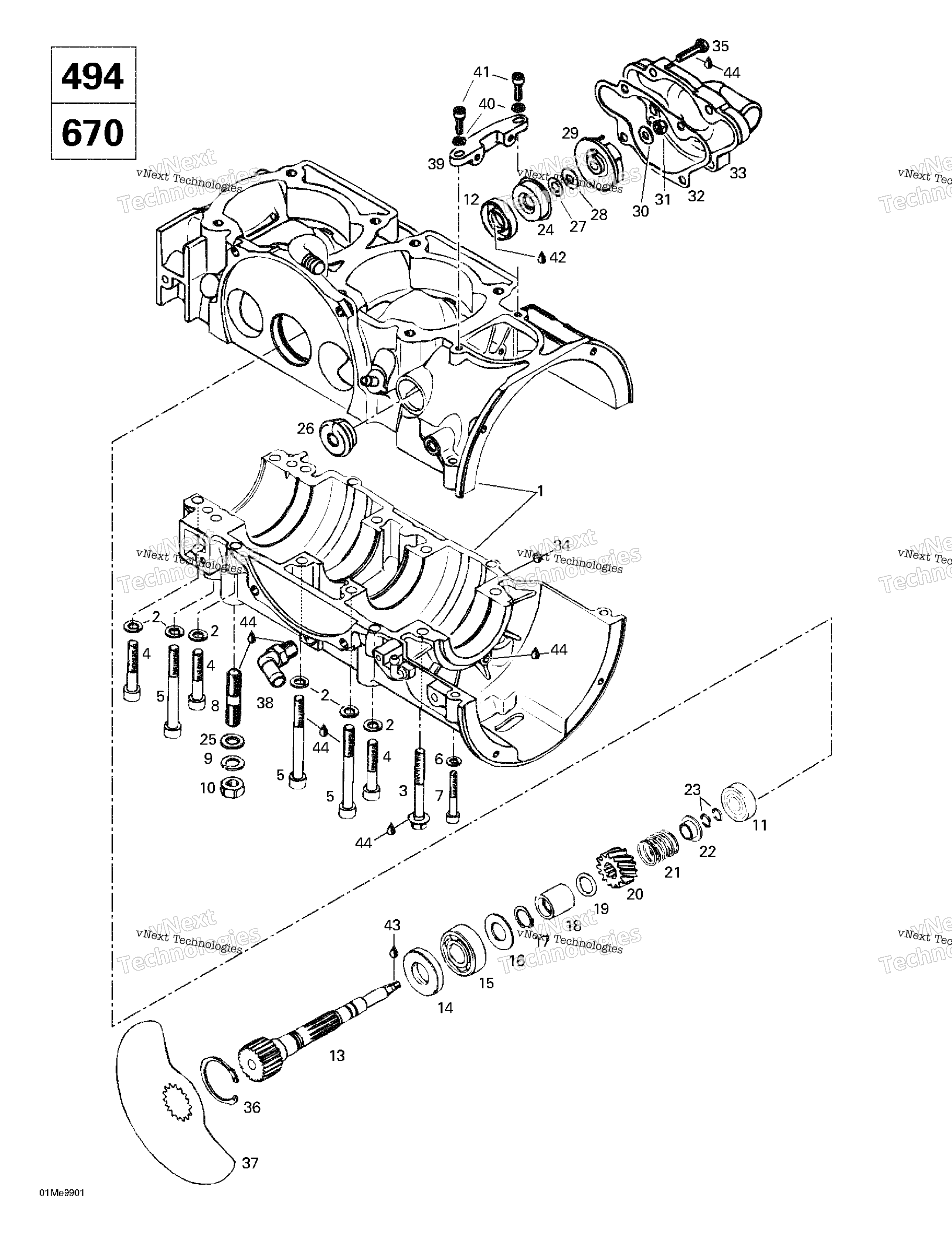 Crankcase, Rotary Valve, Water насос (494,670)