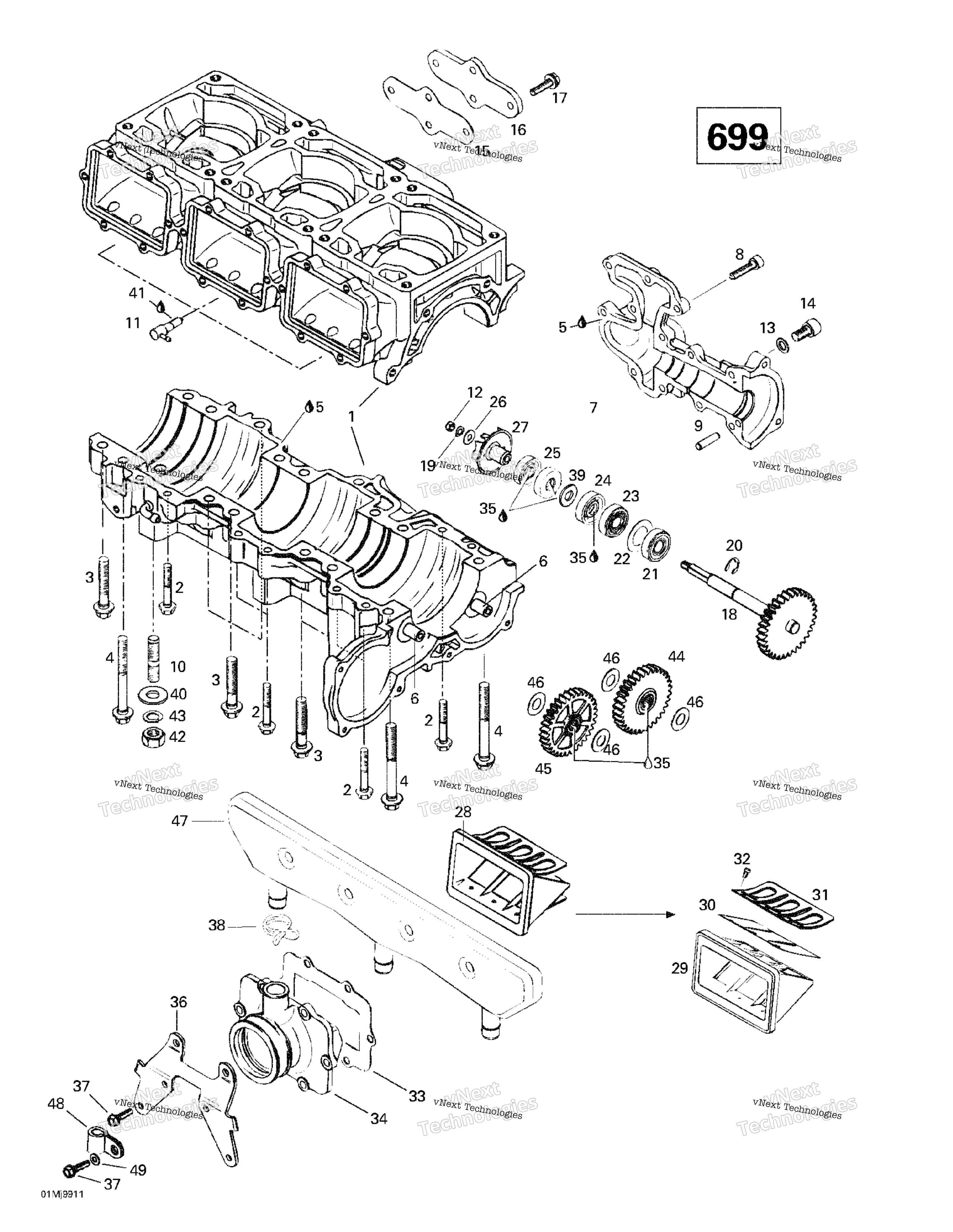 Crankcase, Reed Valve, Water насос (699)