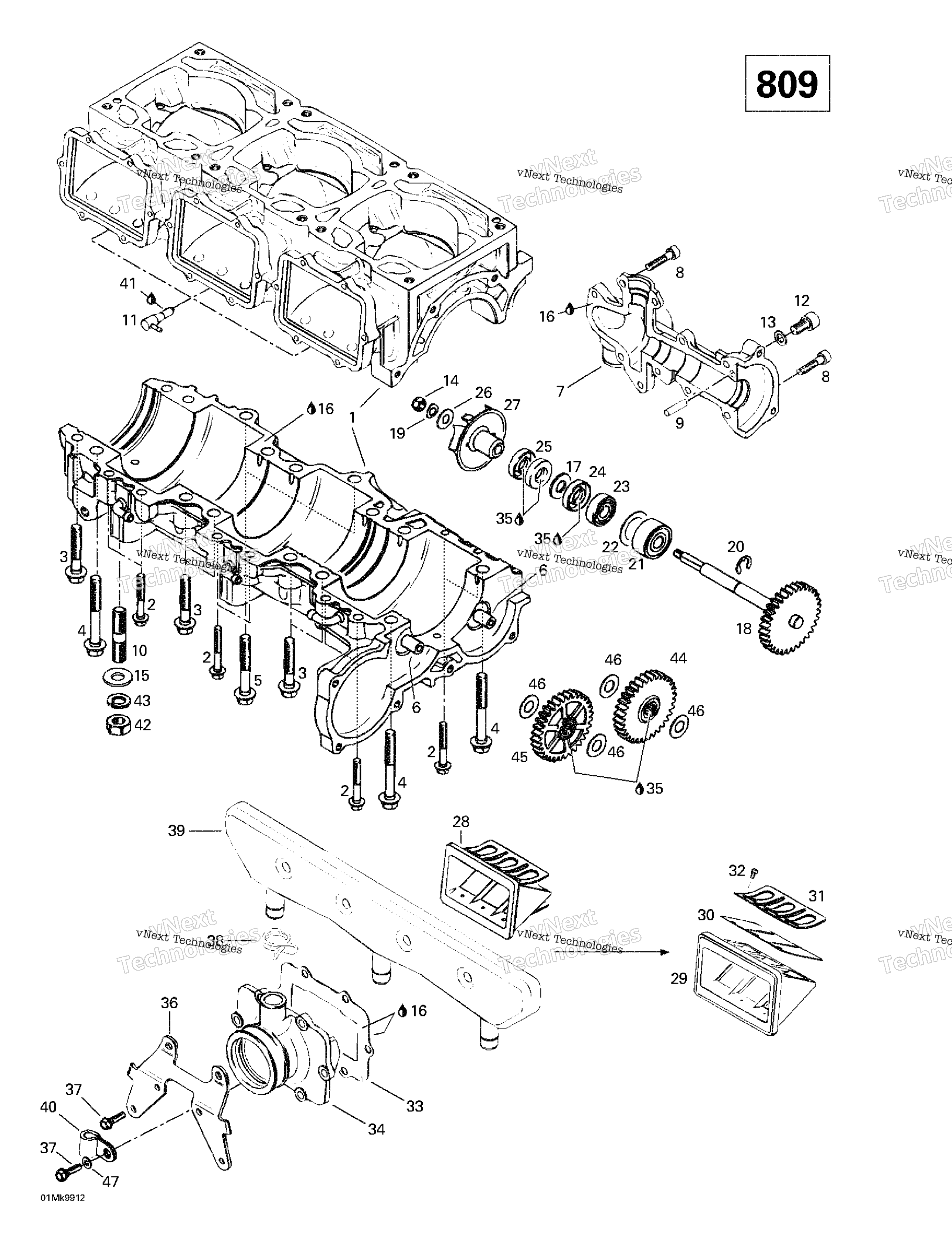 Crankcase, Reed Valve, Water насос (809)