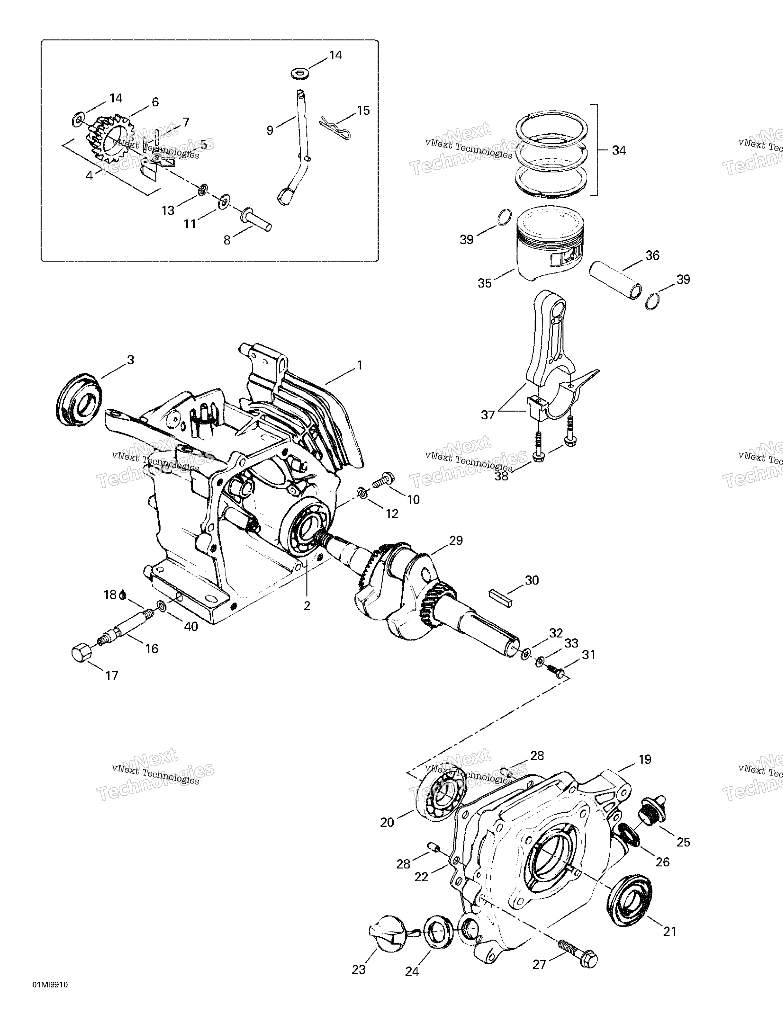 Crankcase, Barrel, Crankshaft, поршень