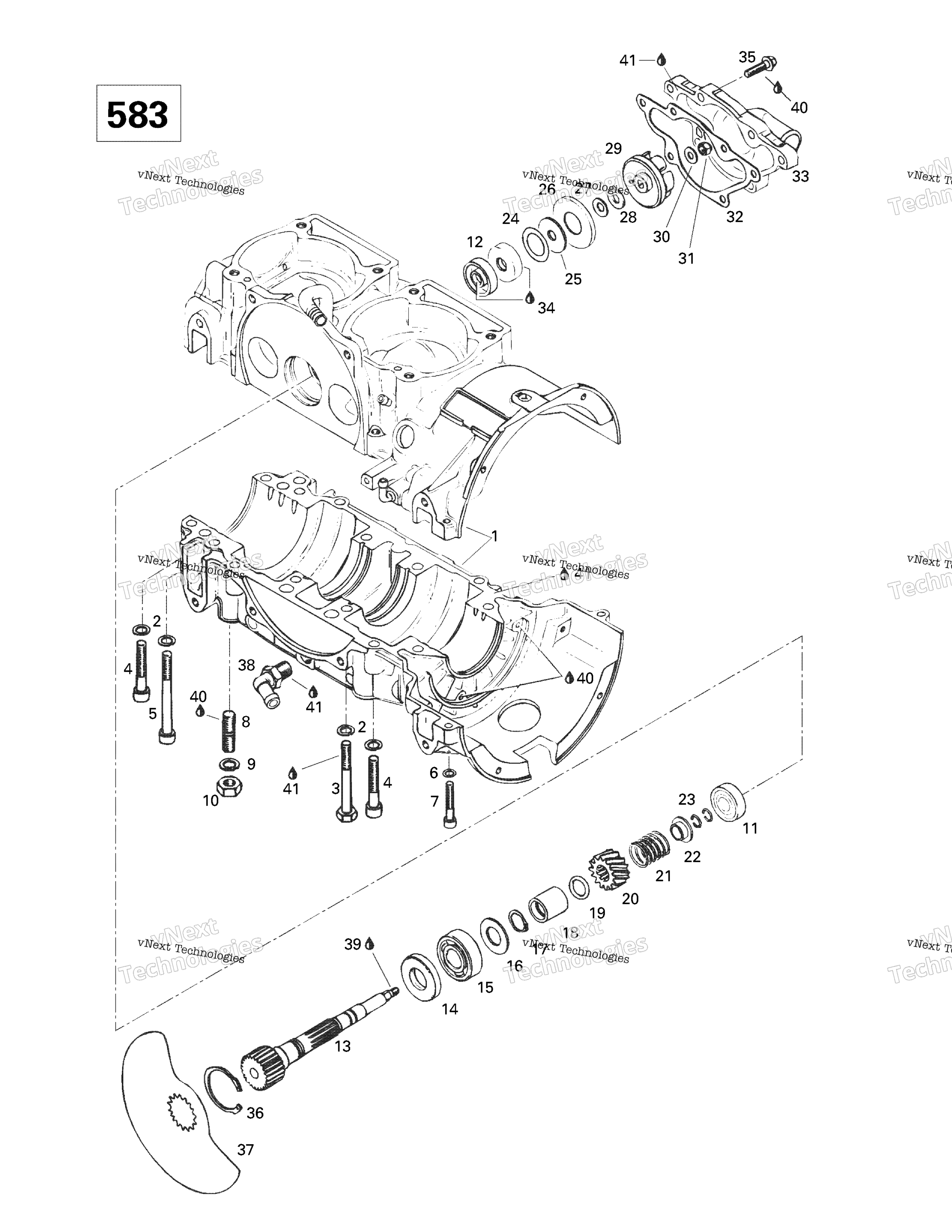 Crankcase, Rotary Valve, Water насос (583)