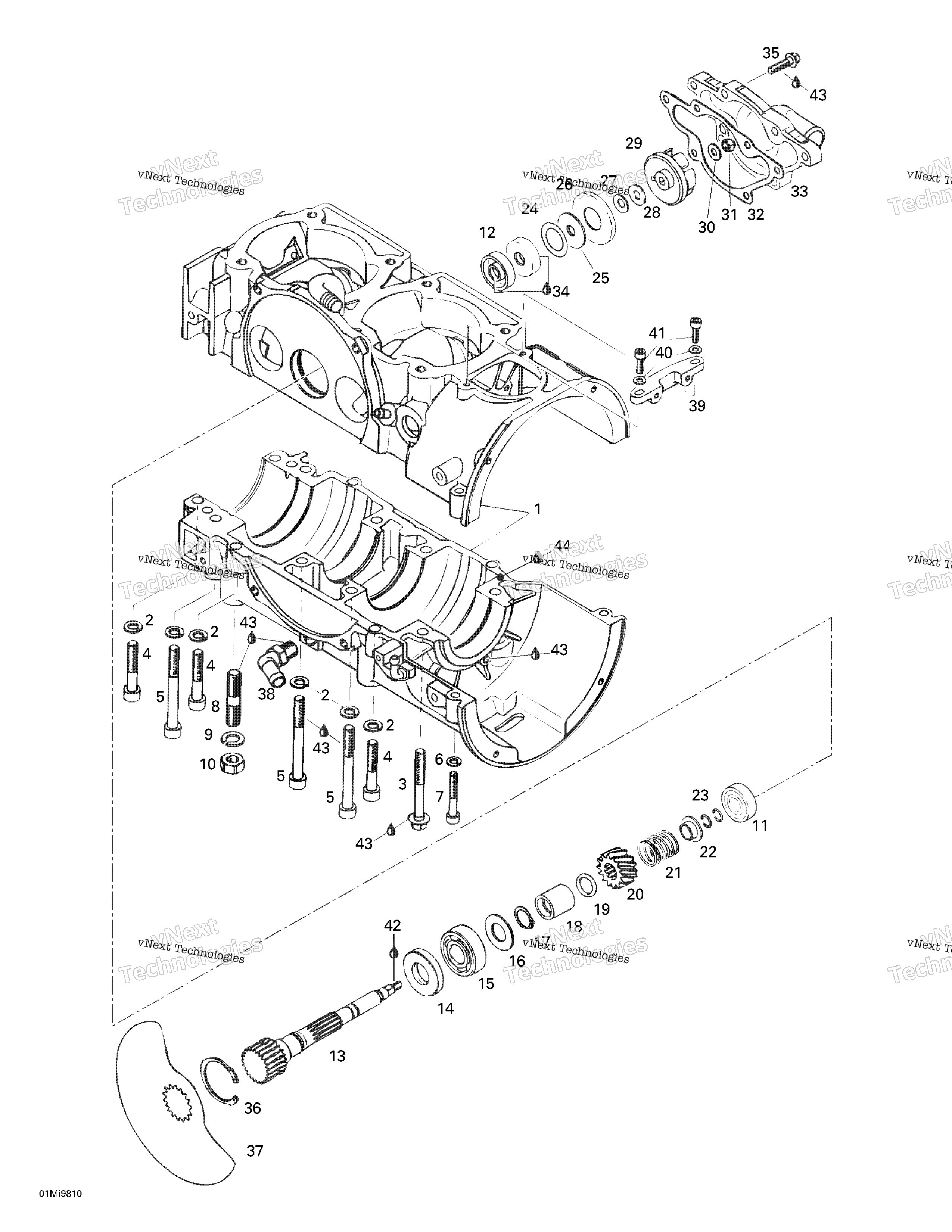 Crankcase, Rotary Valve, Water насос