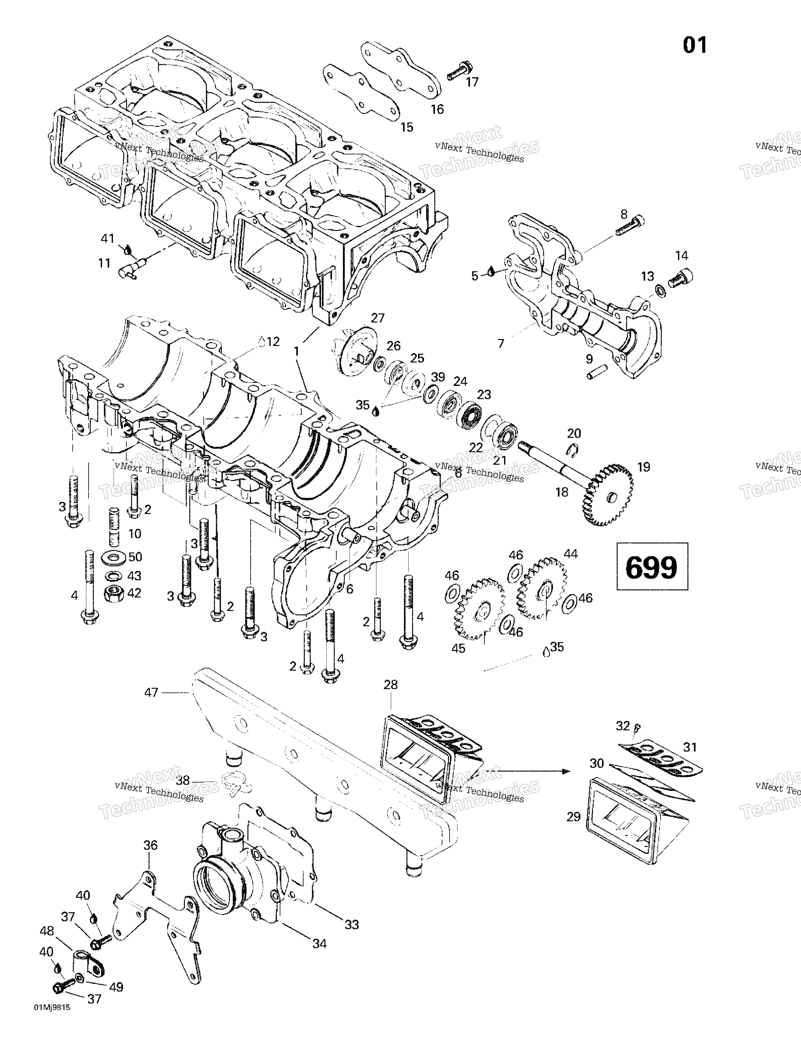 Crankcase, Reed Valve, Water насос (699)