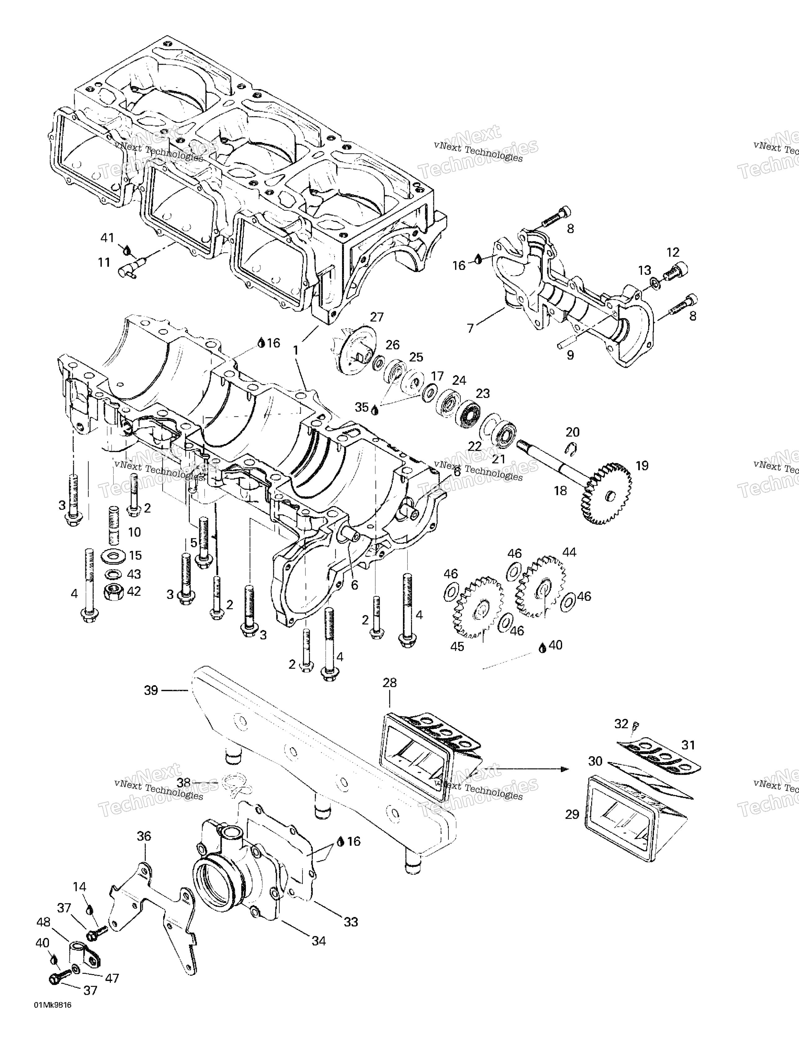 Crankcase, Reed Valve, Water насос