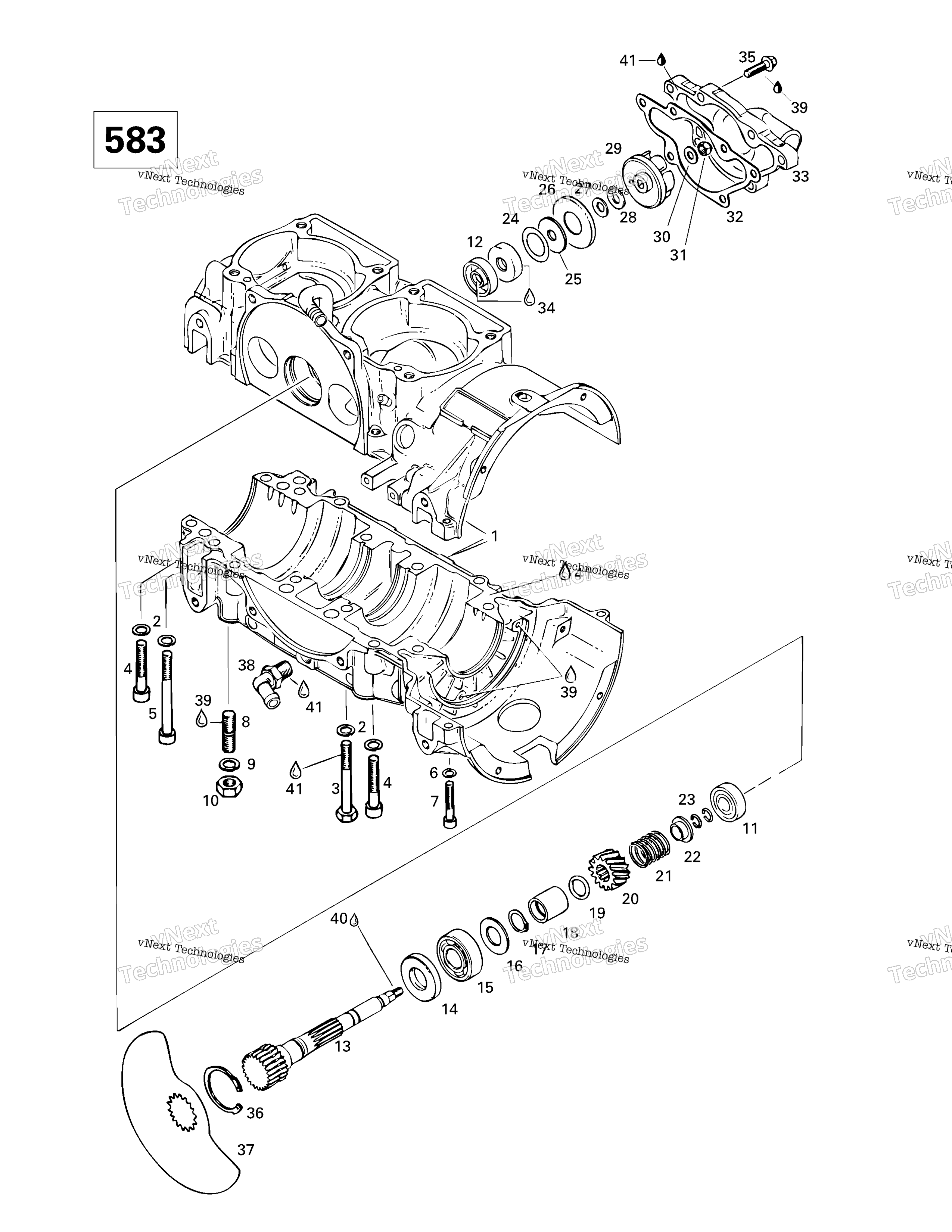 Crankcase, Rotary Valve, Water насос (583)