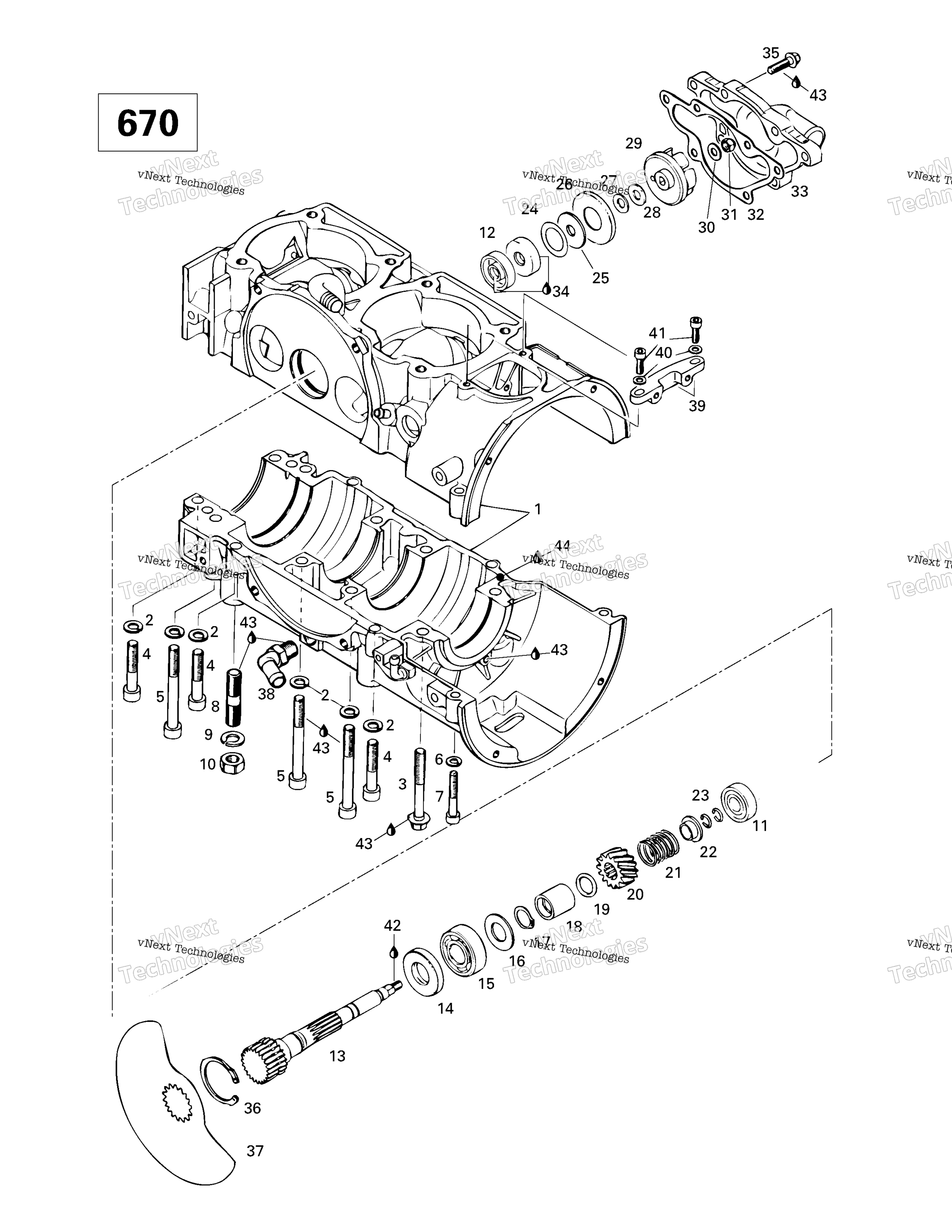 Crankcase, Rotary Valve, Water насос (670)