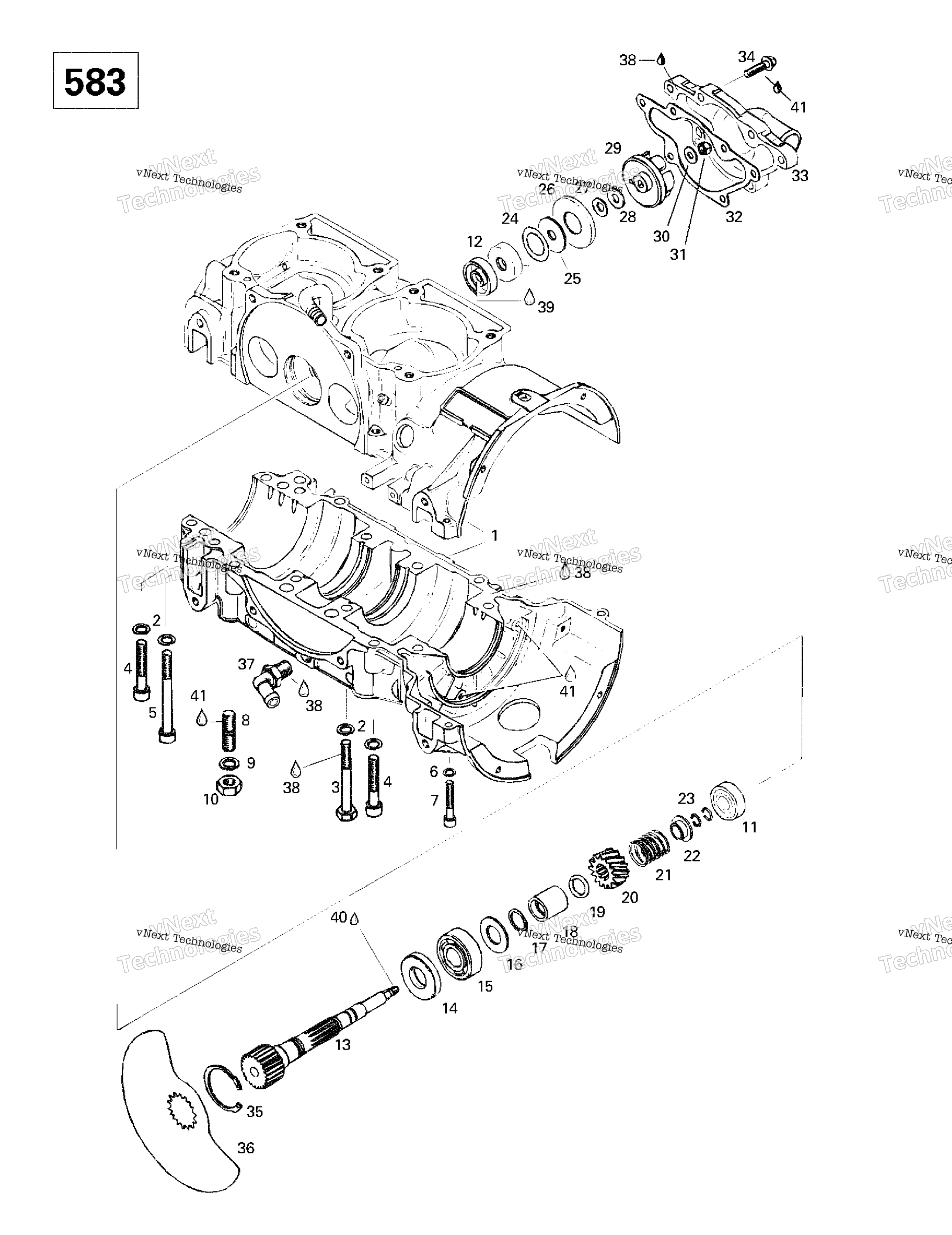 Crankcase, Rotary Valve, Water насос (583)