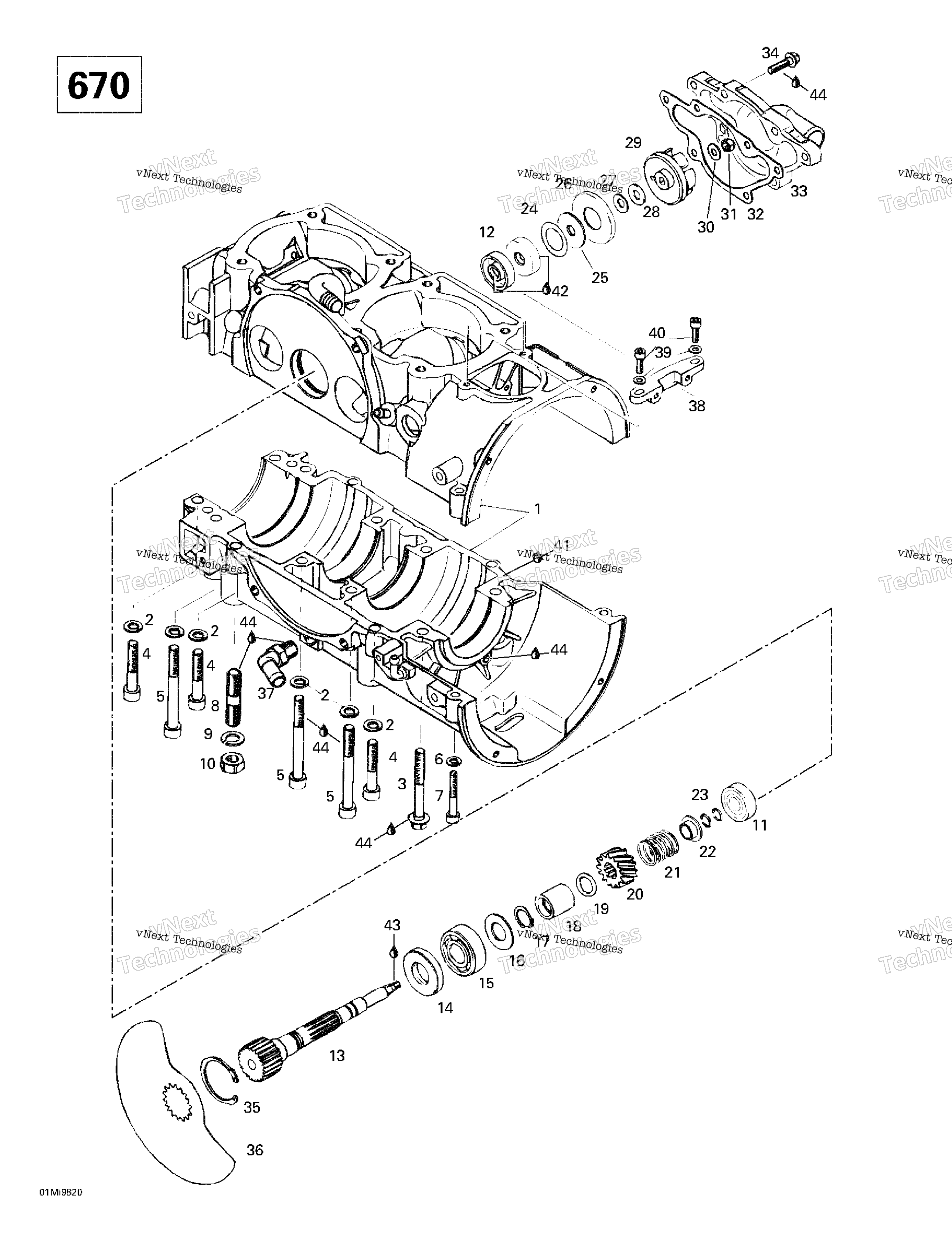 Crankcase, Rotary Valve, Water насос (670)