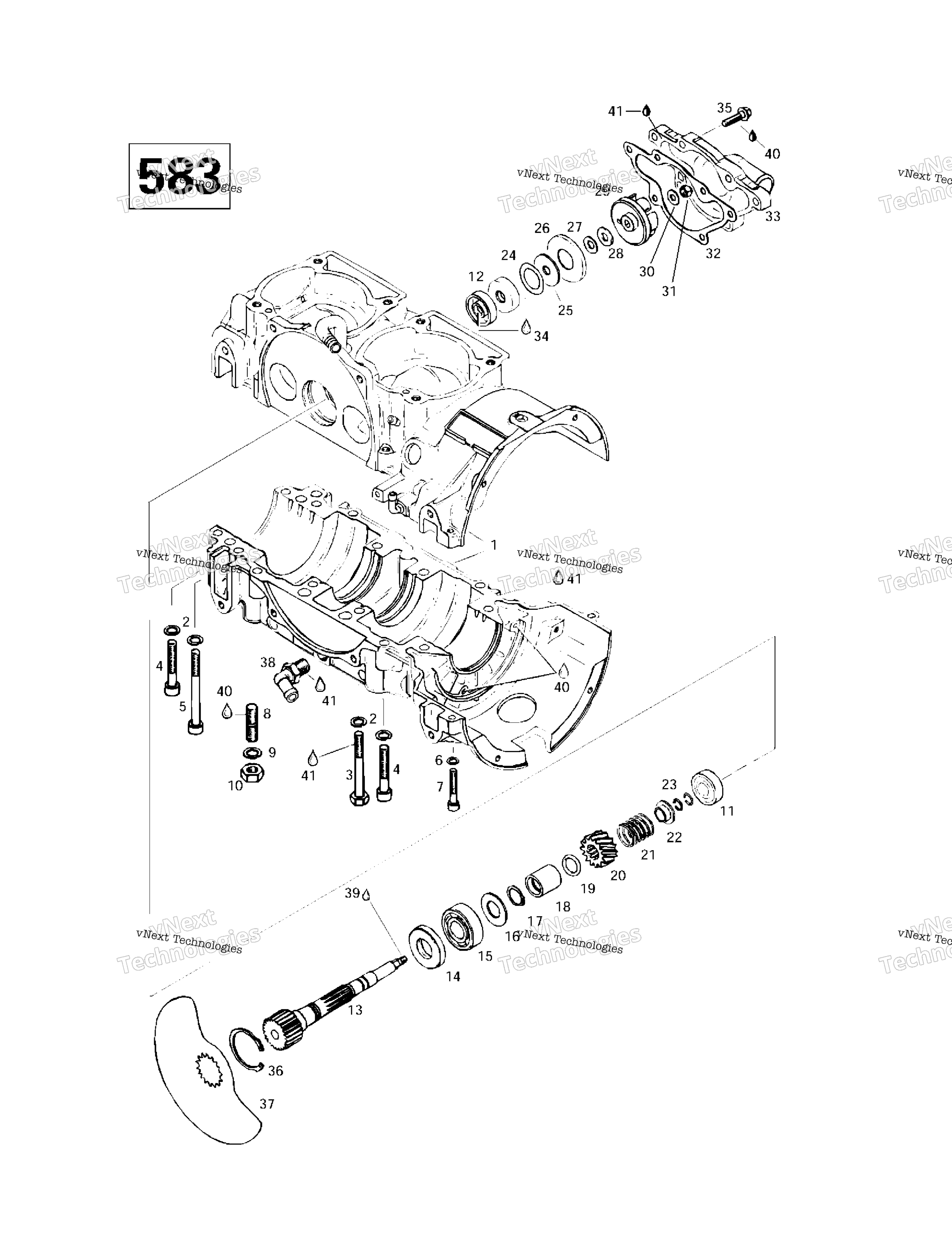 Crankcase, Rotary Valve, Water насос