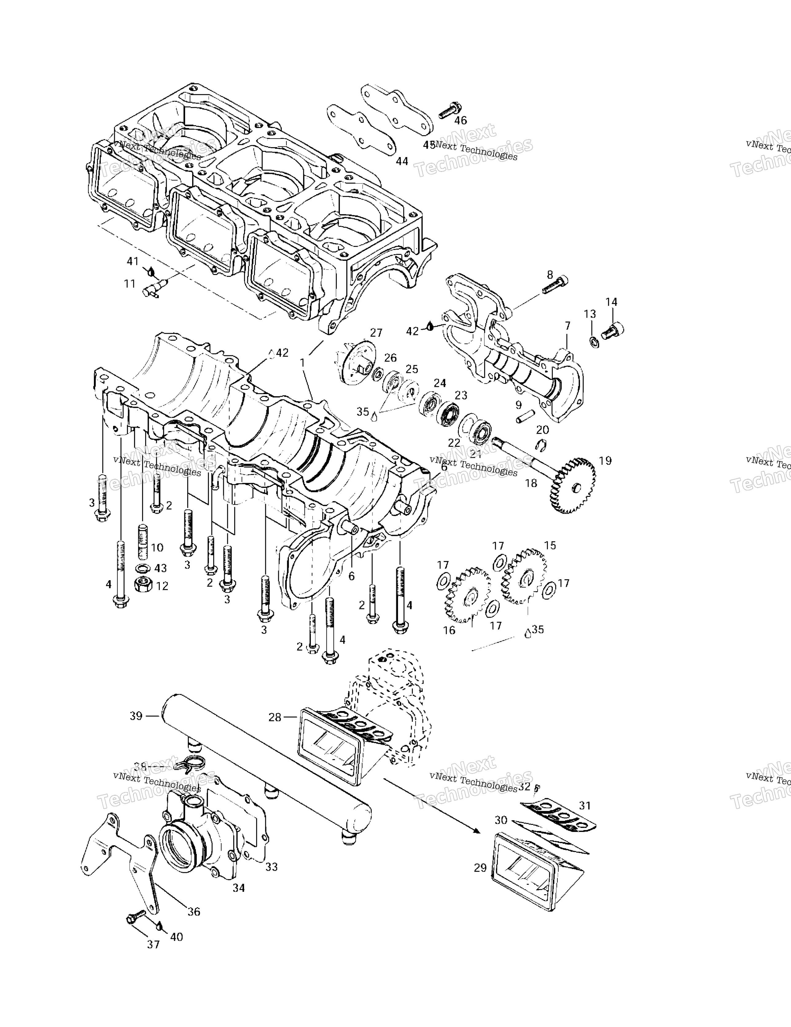 Crankcase, Reed Valve, Water насос