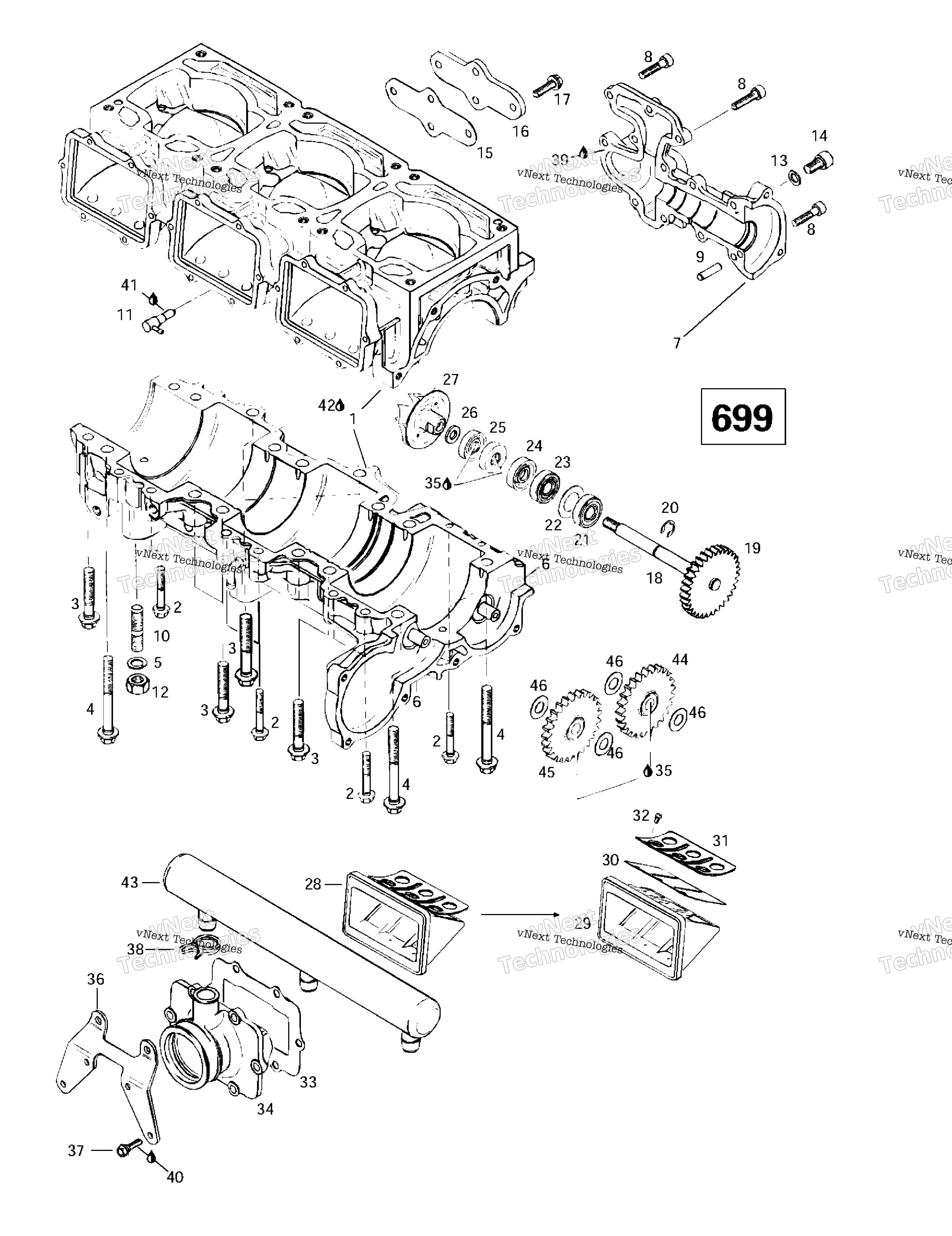 Crankcase, Reed Valve, Water насос (699)
