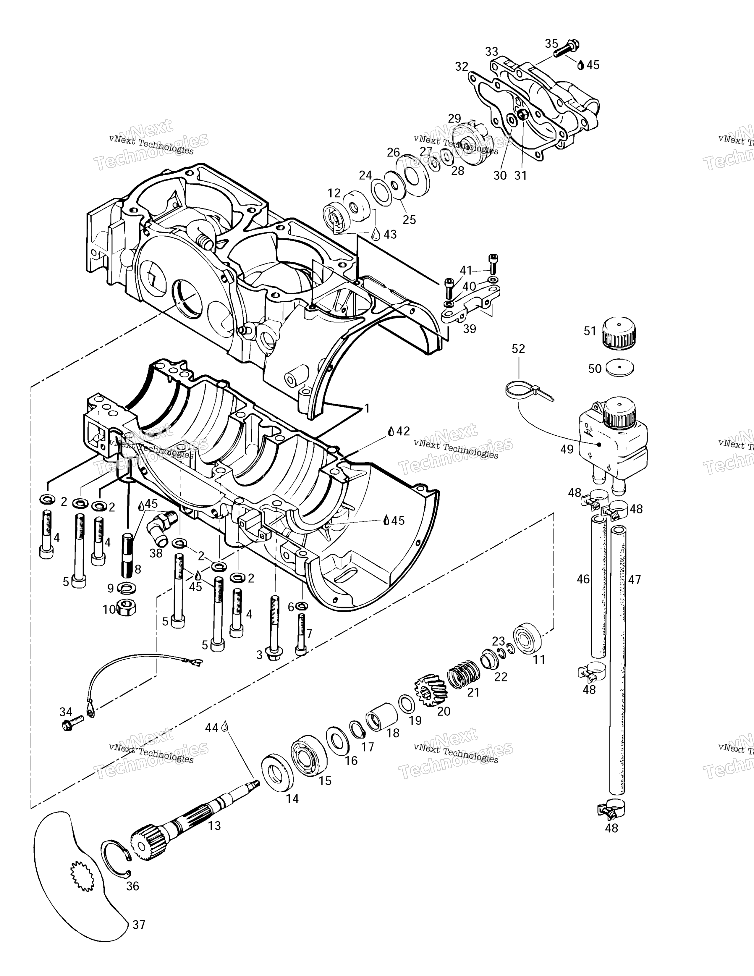 Crankcase, Rotary Valve, Water насос